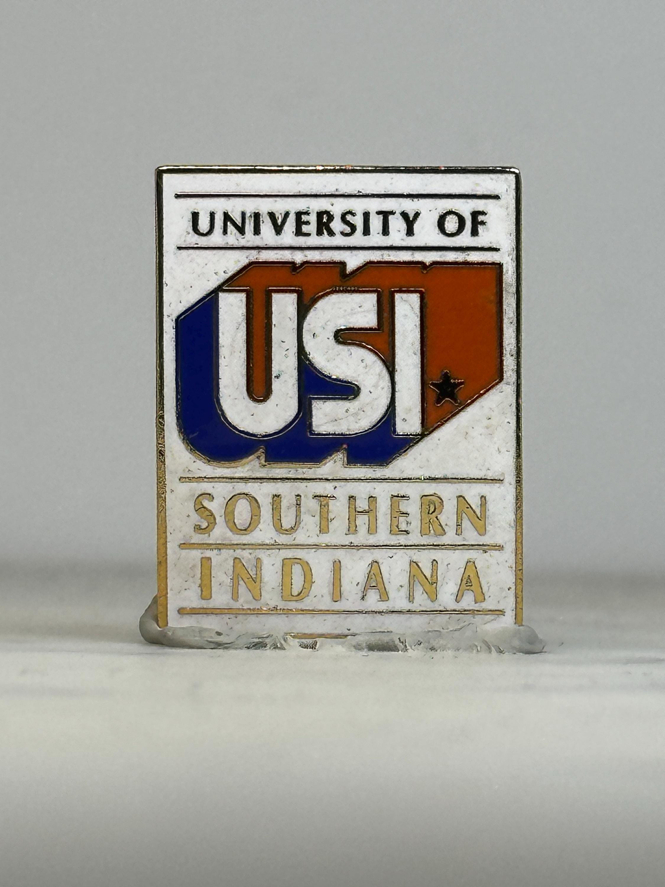 University of Southern Indiana Pin: White Enamel & Gold Trim - College Collectible Accessory