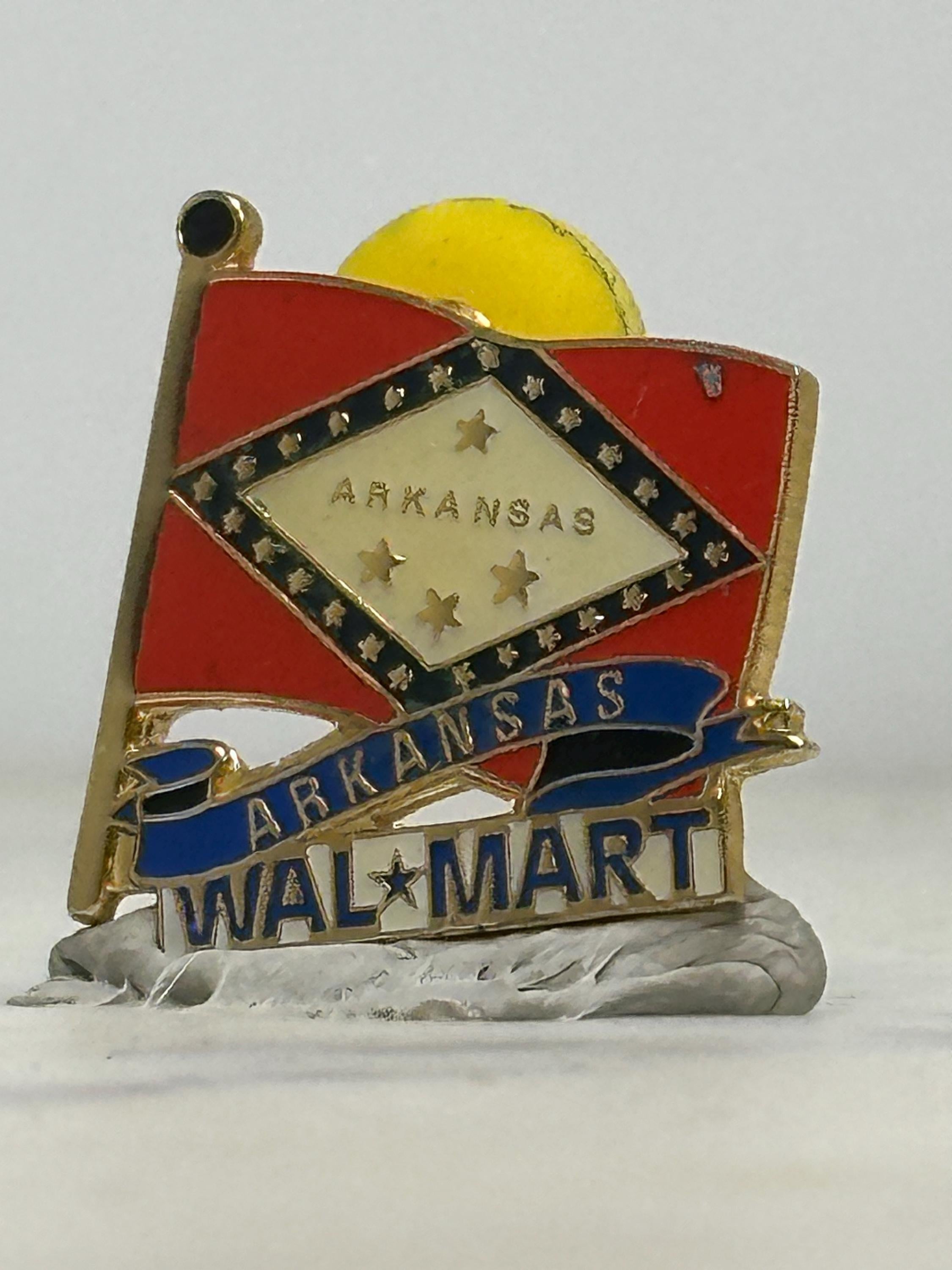 Arkansas Wal-Mart Pin: Red Enamel & Gold Trim - Vintage Collectible Accessory