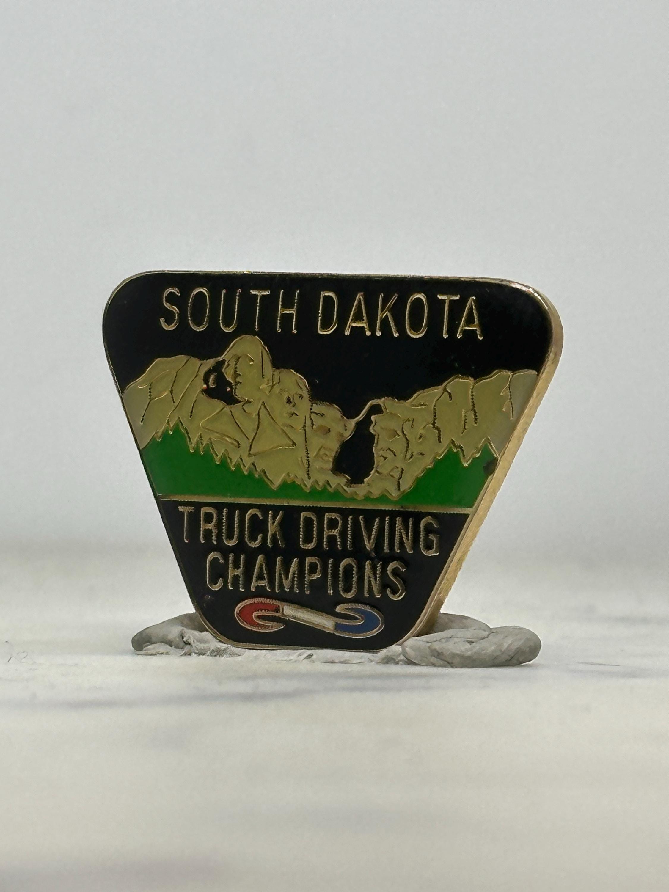 South Dakota Truck Driving Pin: Black & Green Enamel - Vintage Collectible Accessory