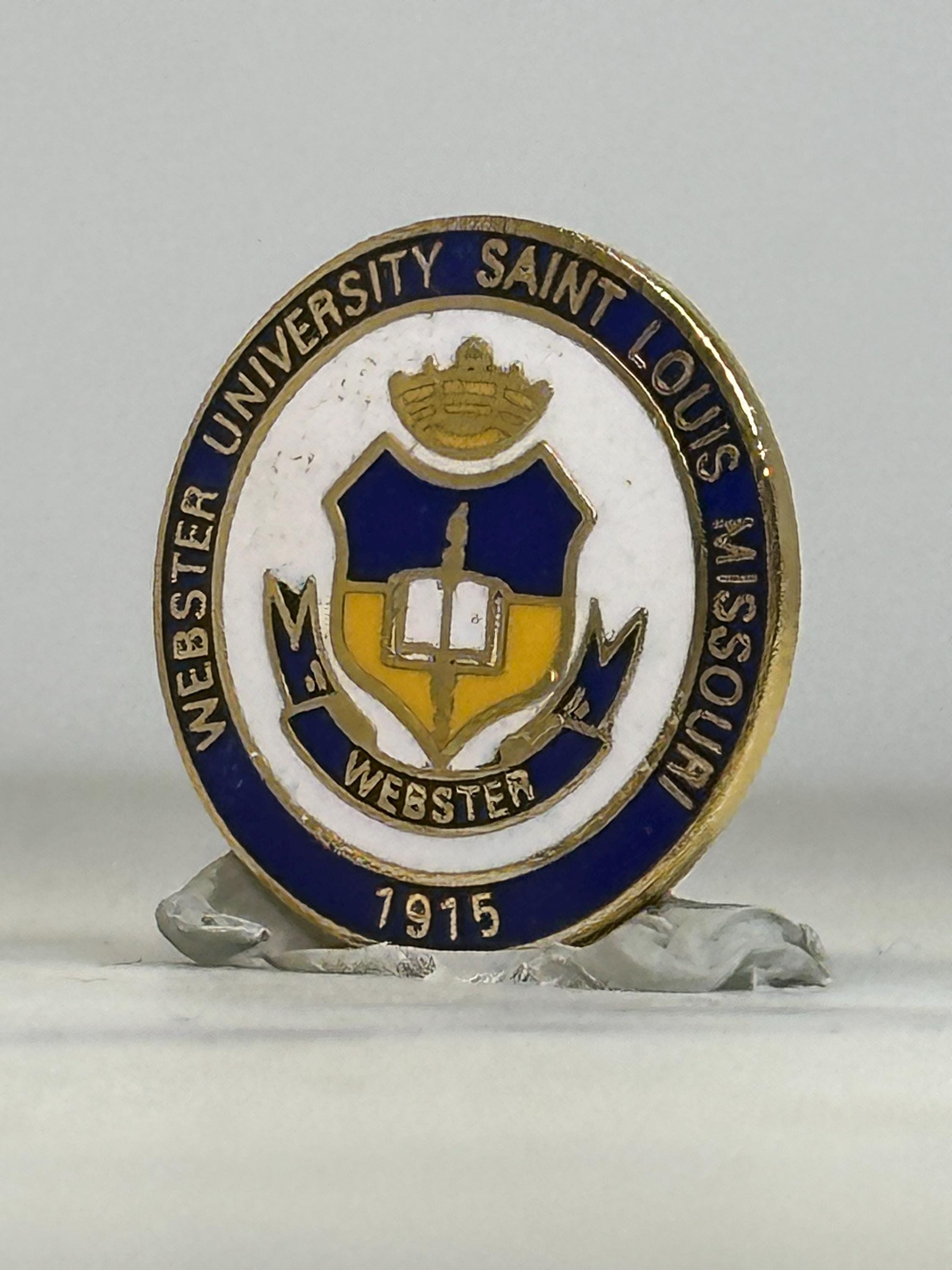 Webster University Lapel Pin: Blue Gold Enamel - Vintage College Accessory