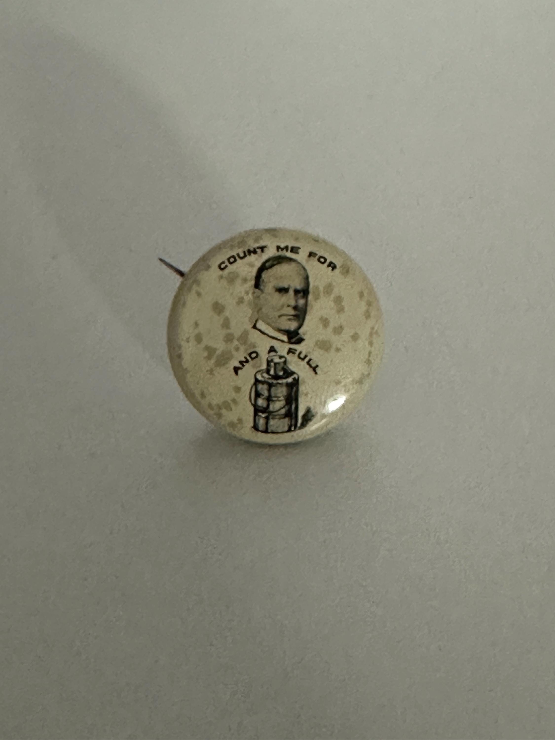 William McKinley Campaign Pin: Celluloid Portrait - Antique Political Accessory