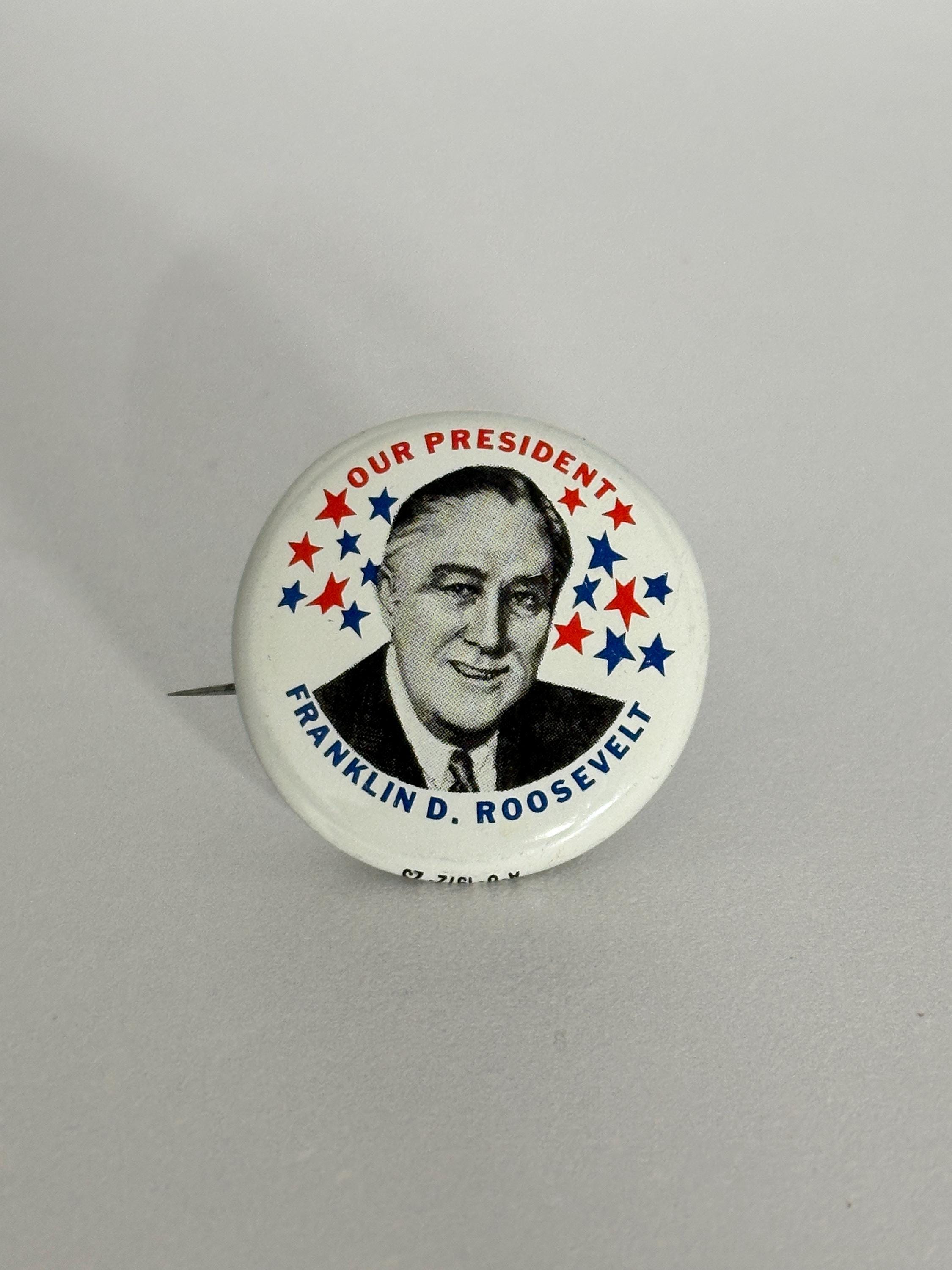 Franklin D. Roosevelt Campaign Pin: Red White Blue Stars - Vintage Political Accessory