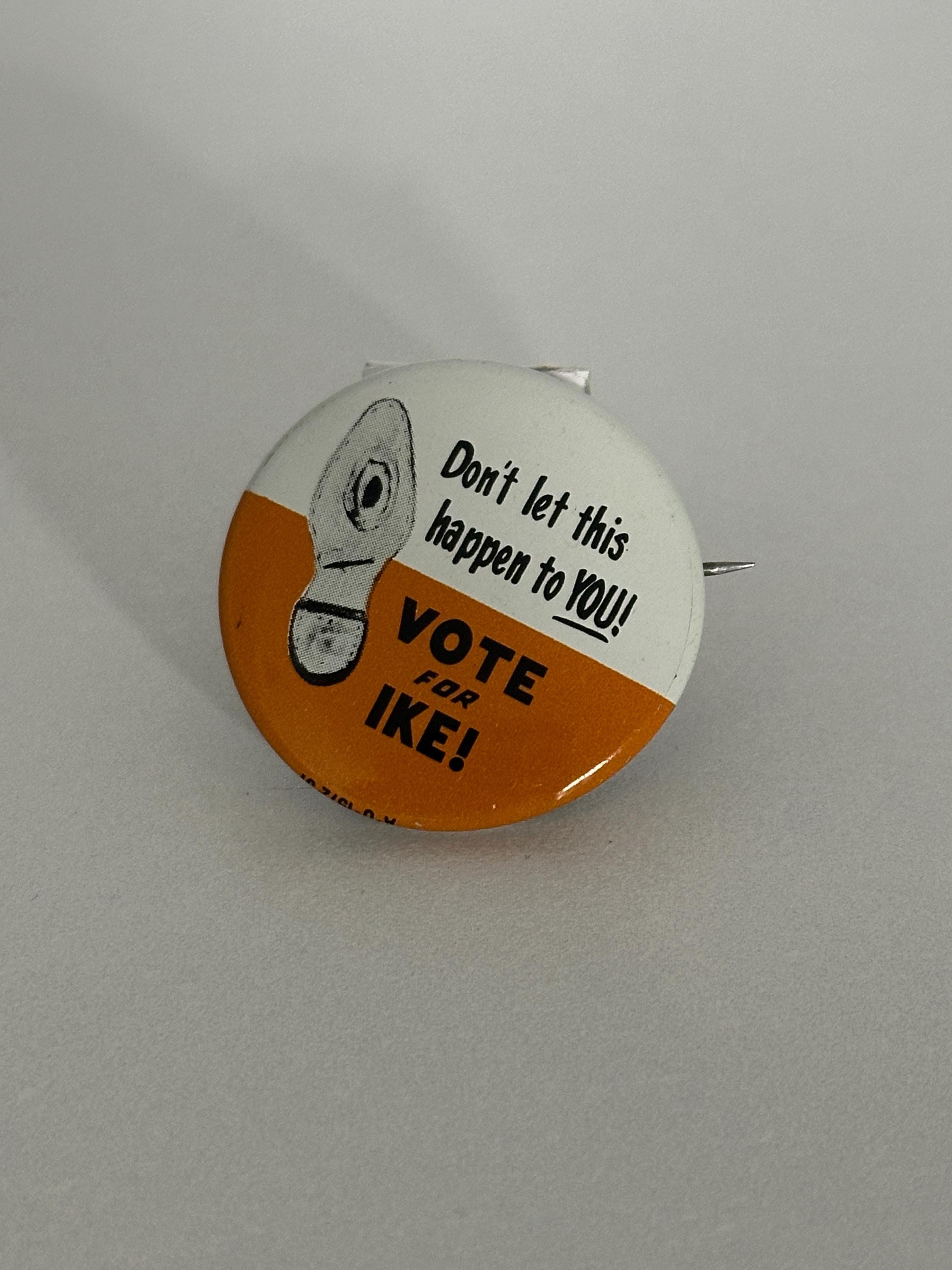 Vote for Ike Campaign Pin: Orange & White Button - 1950s Political Accessory