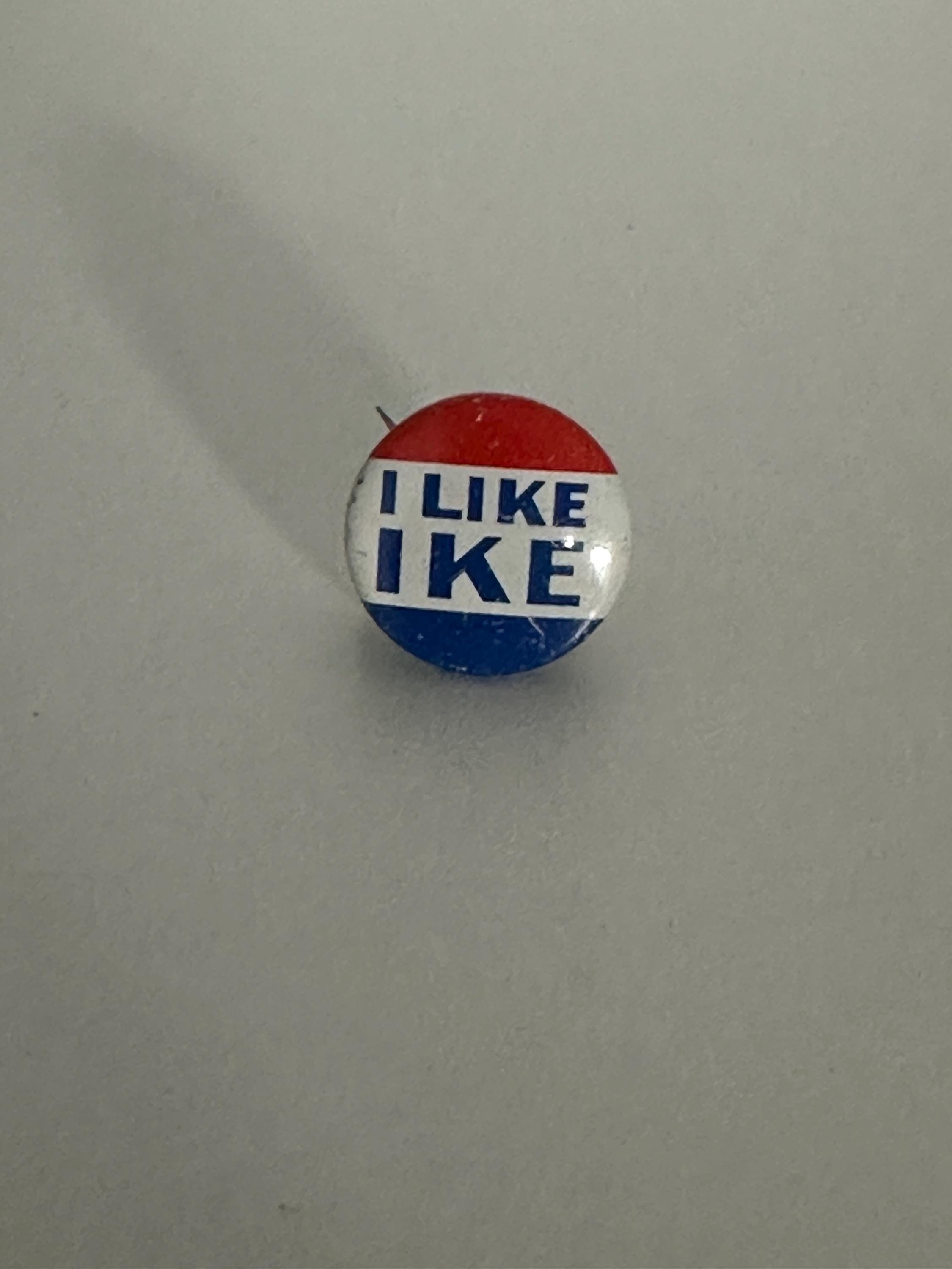 I Like Ike Political Pin: Red White Blue Button - 1950s Campaign Accessory