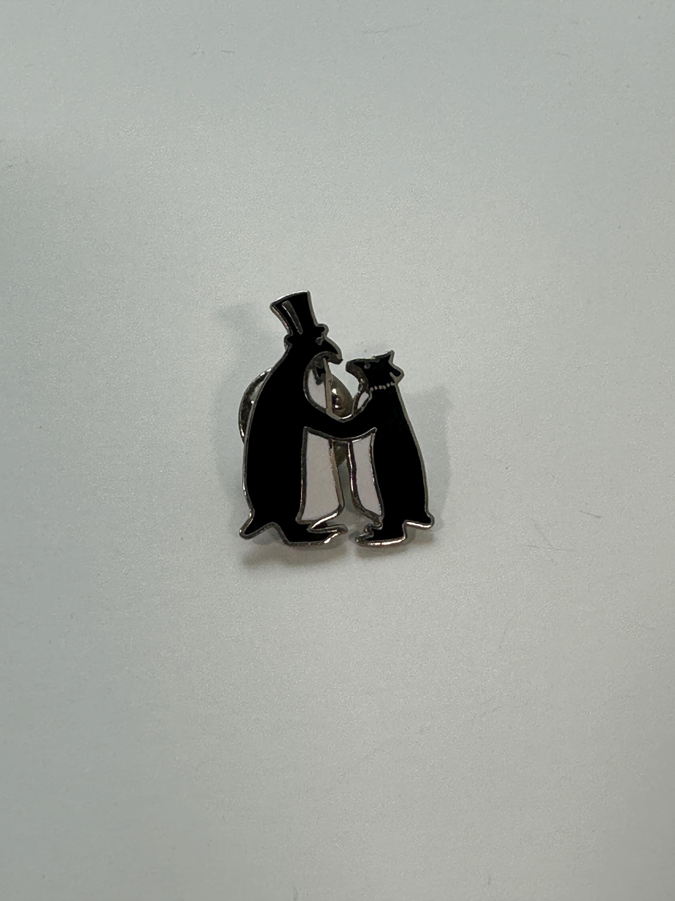 Dancing Penguins Enamel Pin: Black Silhouette Finish - Whimsical Vintage-Style Accessory