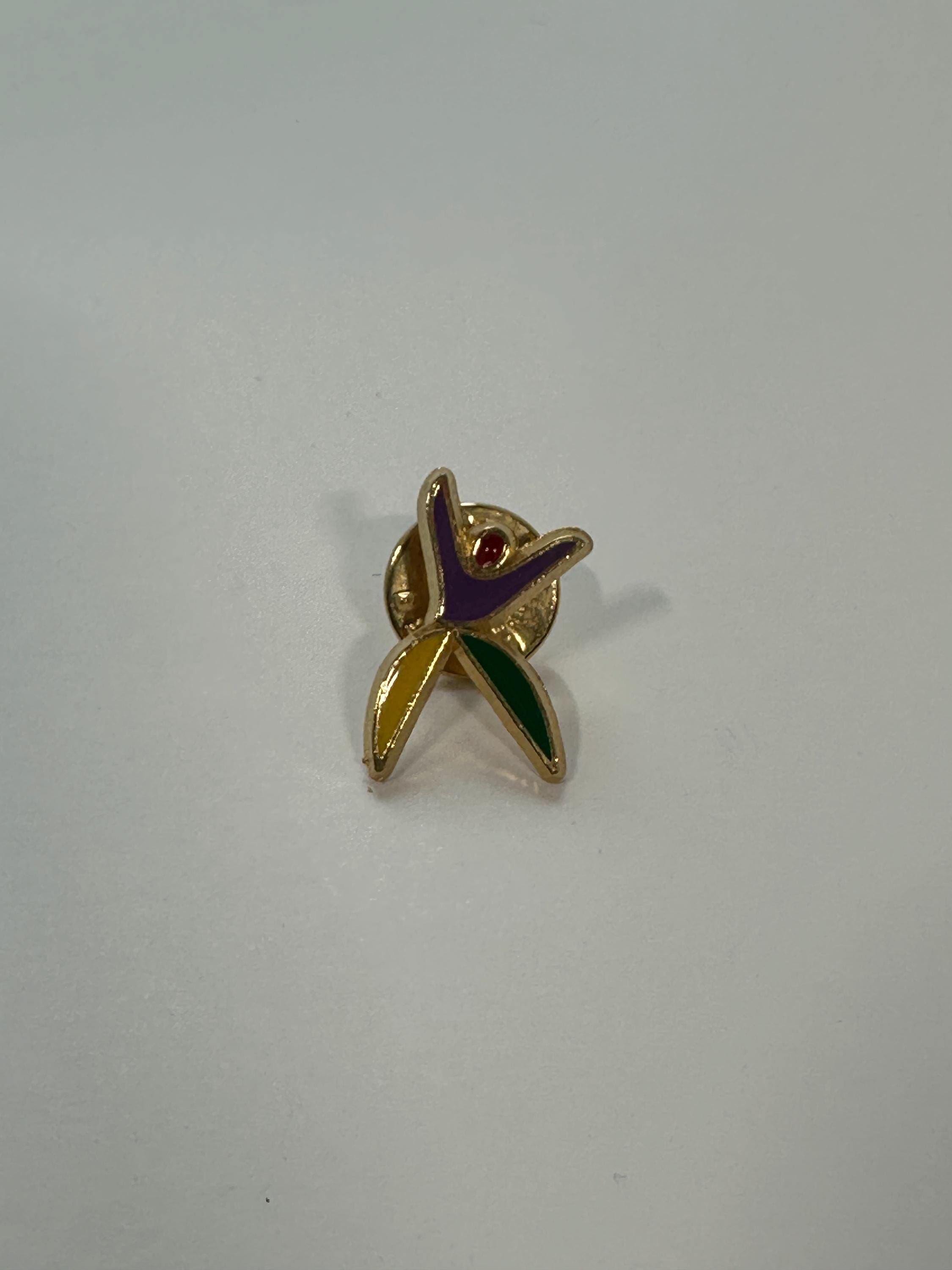 Abstract Human Figure Enamel Pin: Gold Tone Multicolor - 1990s Motivational Accessory