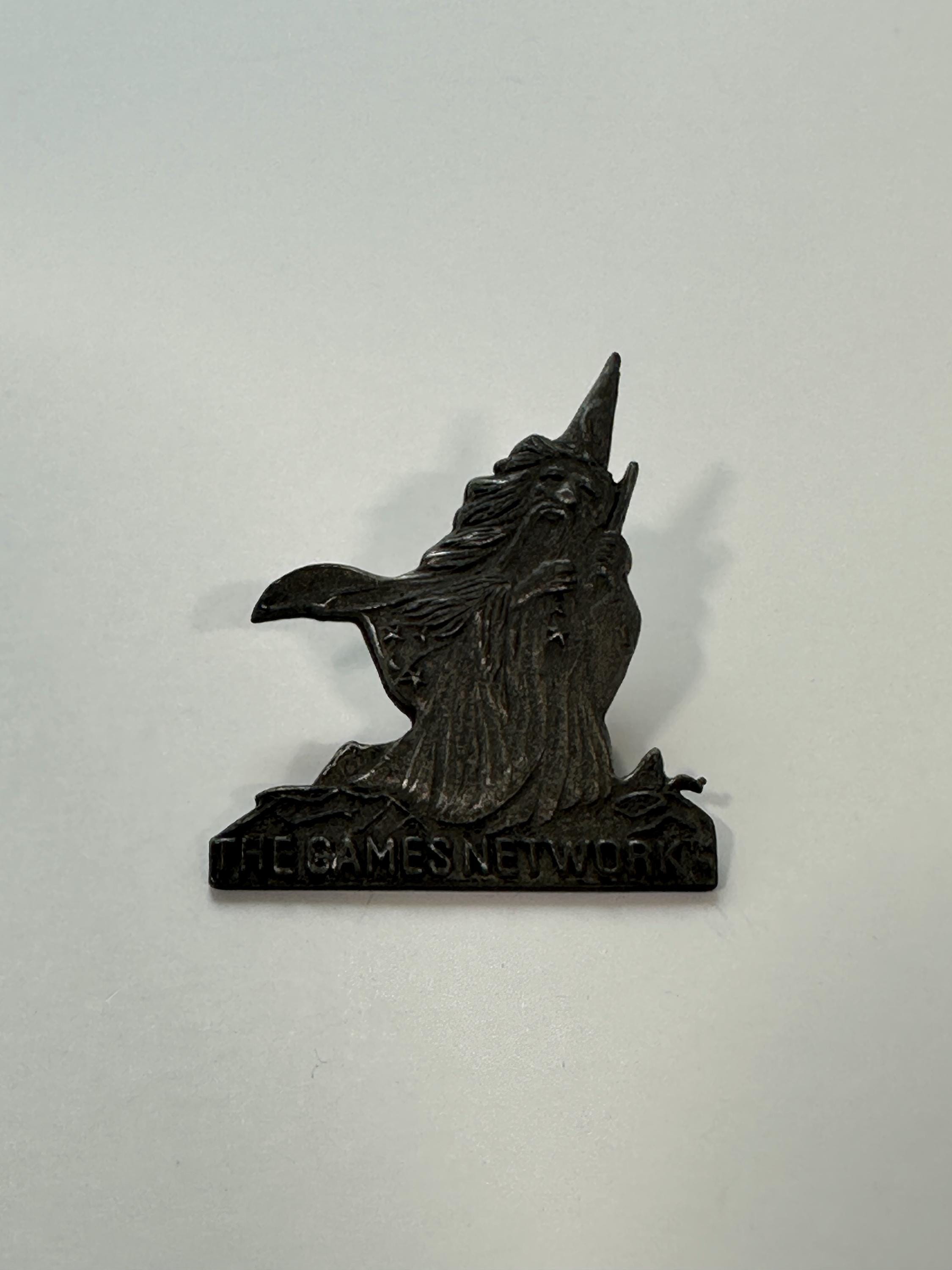 The Games Network Wizard Metal Pin: Antiqued Pewter Finish - 80s Accessory