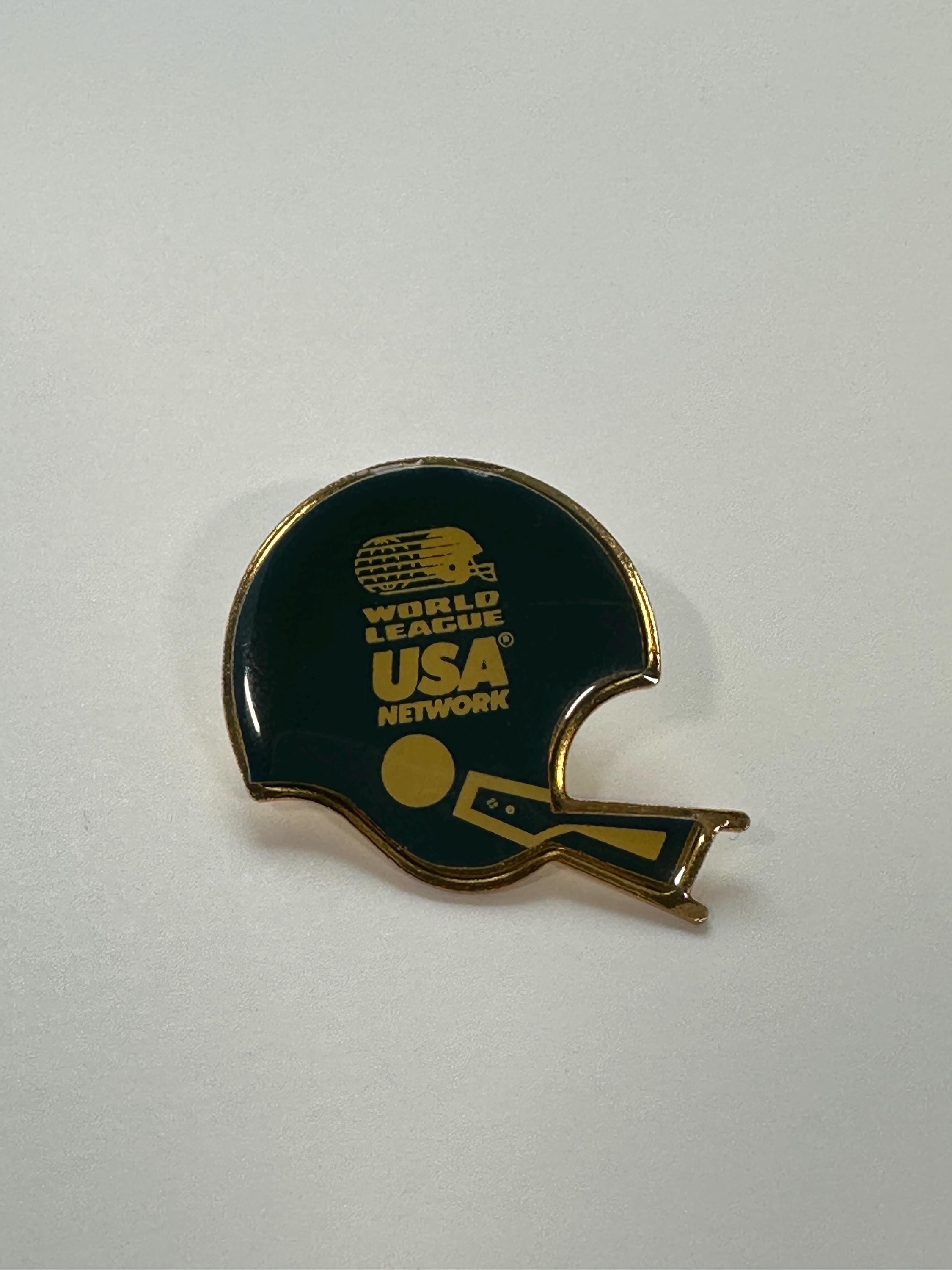 World League Football Helmet Pin: Gold & Black Enamel - 1990s Sports Accessory