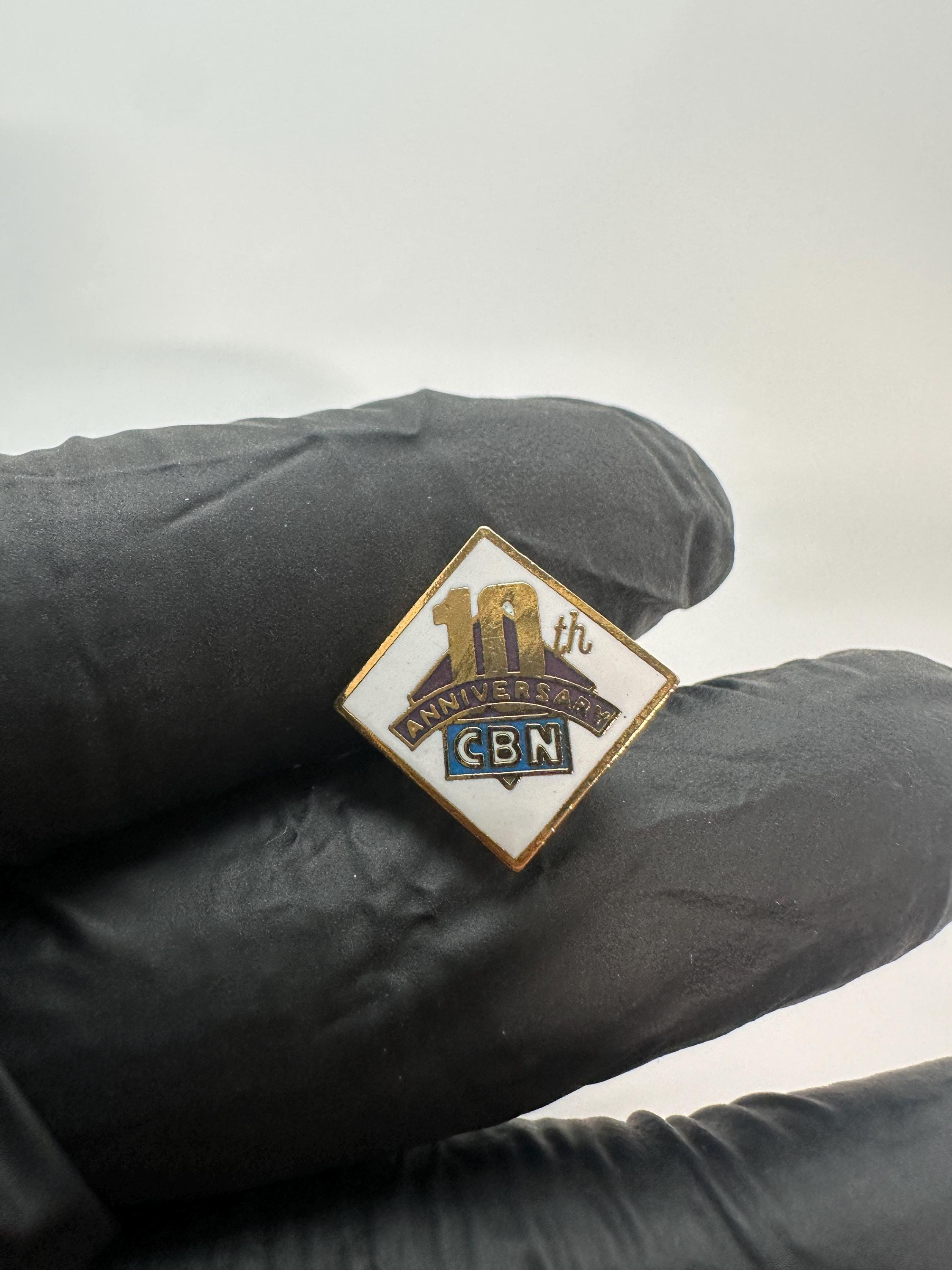 CBN 10th Anniversary Enamel Pin: Gold and White Diamond Design - Vintage Collectible Accessory