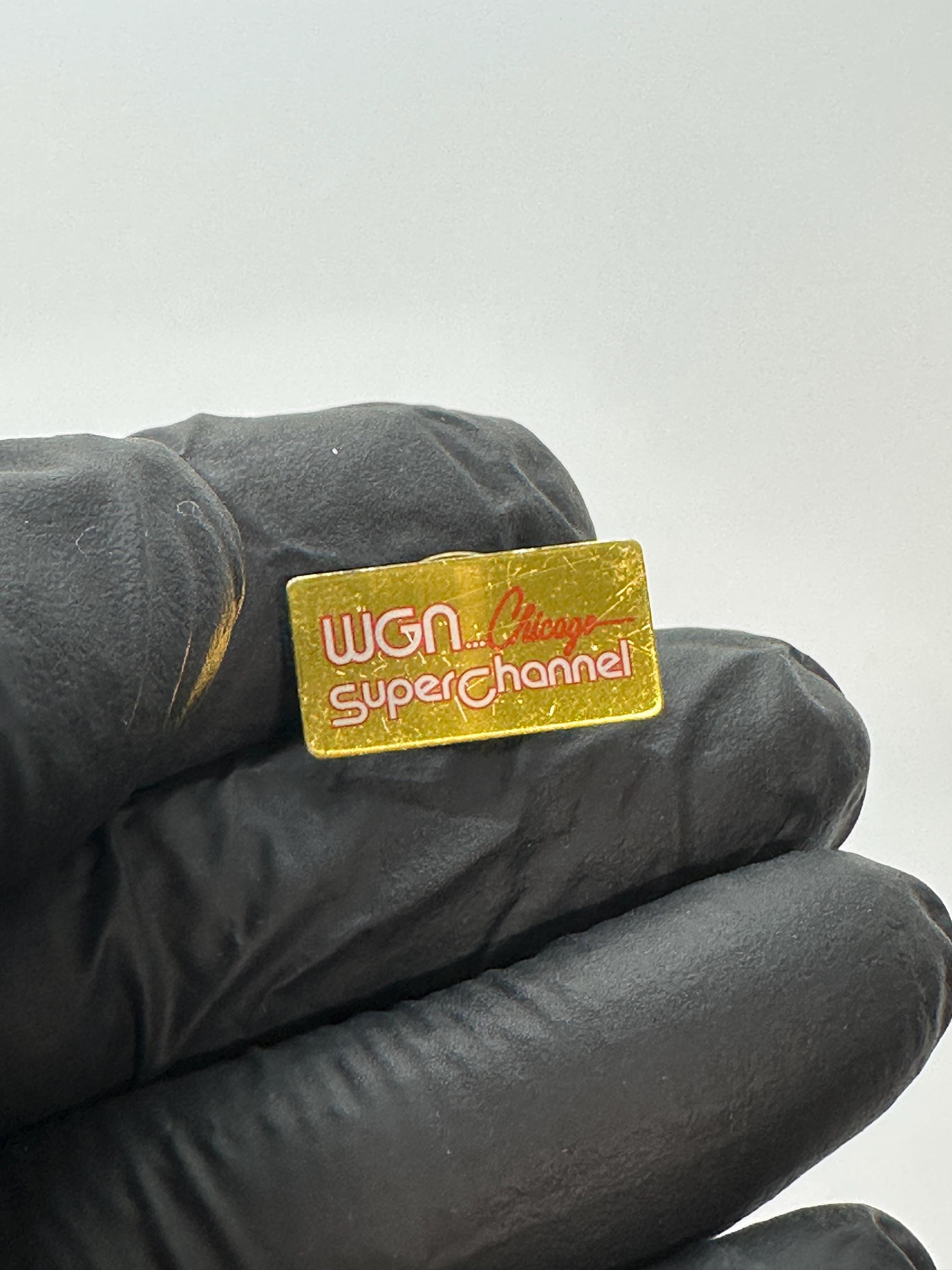 WGN Superstation Enamel Pin: Gold-Tone Retro Finish - 1980s TV Accessory