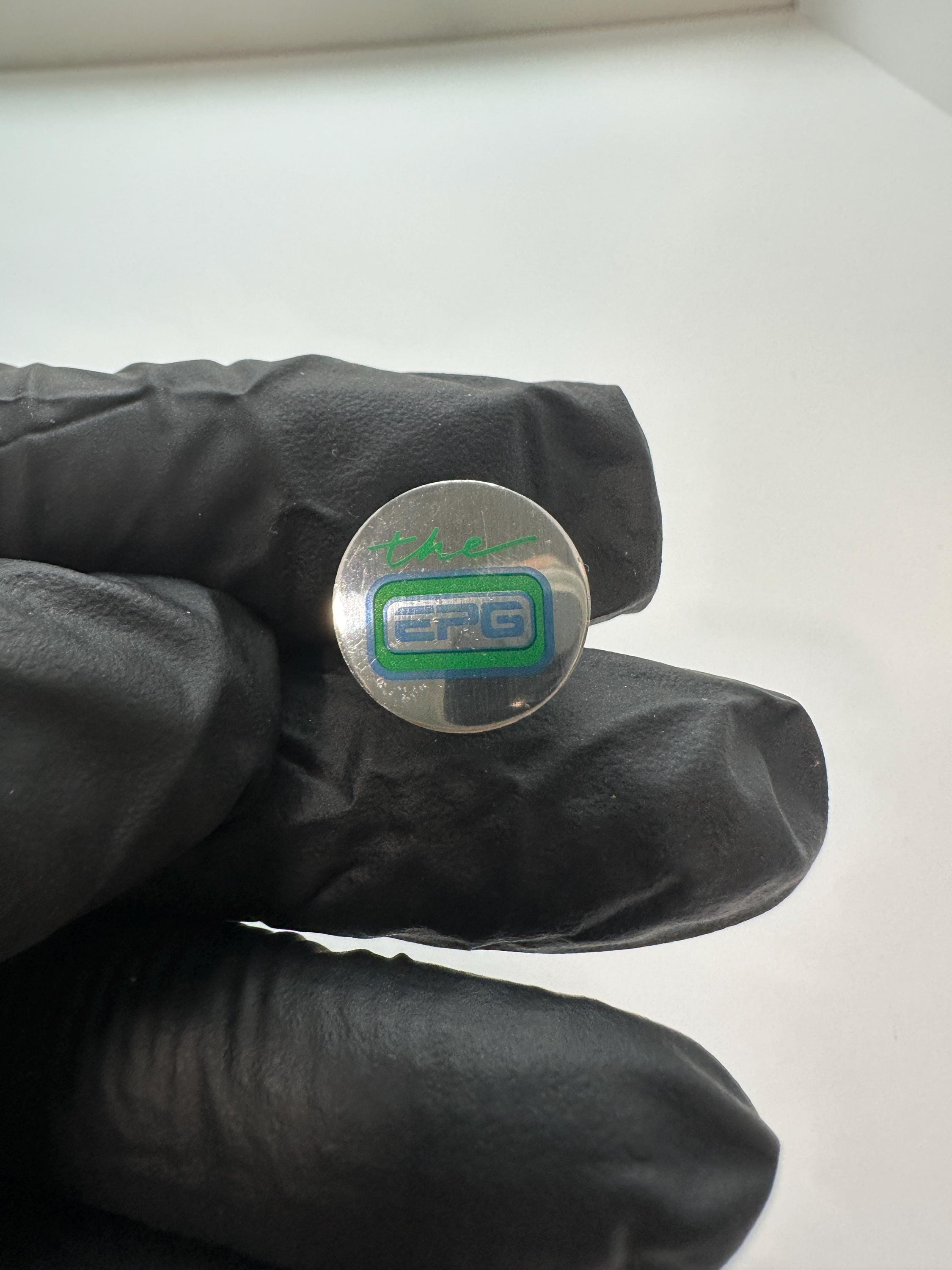 The EPG Logo Enamel Pin: Silver & Blue/Green Finish - Retro Tech Accessory