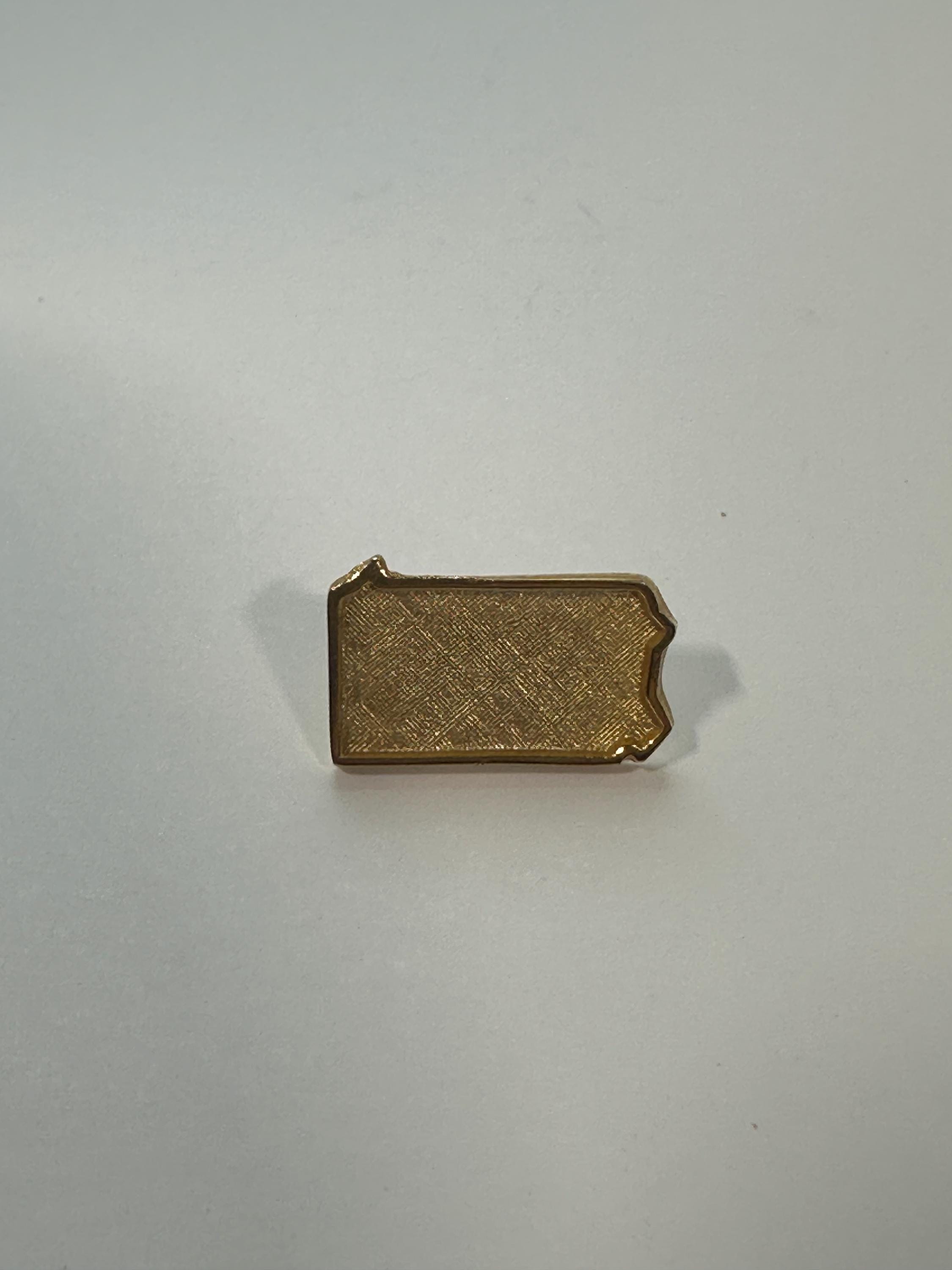 Pennsylvania State Shaped Pin: Matte Gold Finish - Vintage Travel Accessory