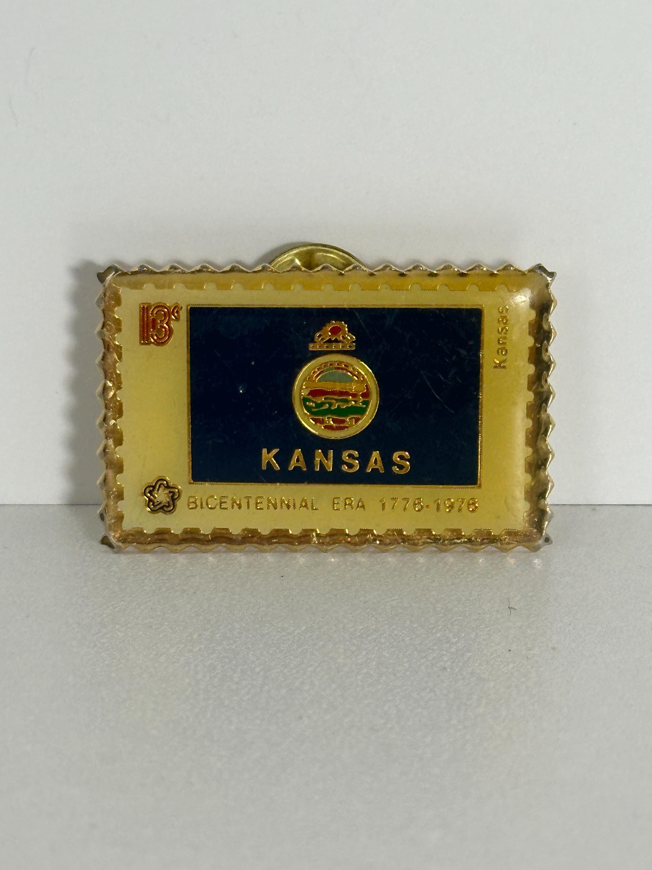 Kansas State Enamel Pin: Gold Trim Bicentennial Era - 1970s Collectible Accessory