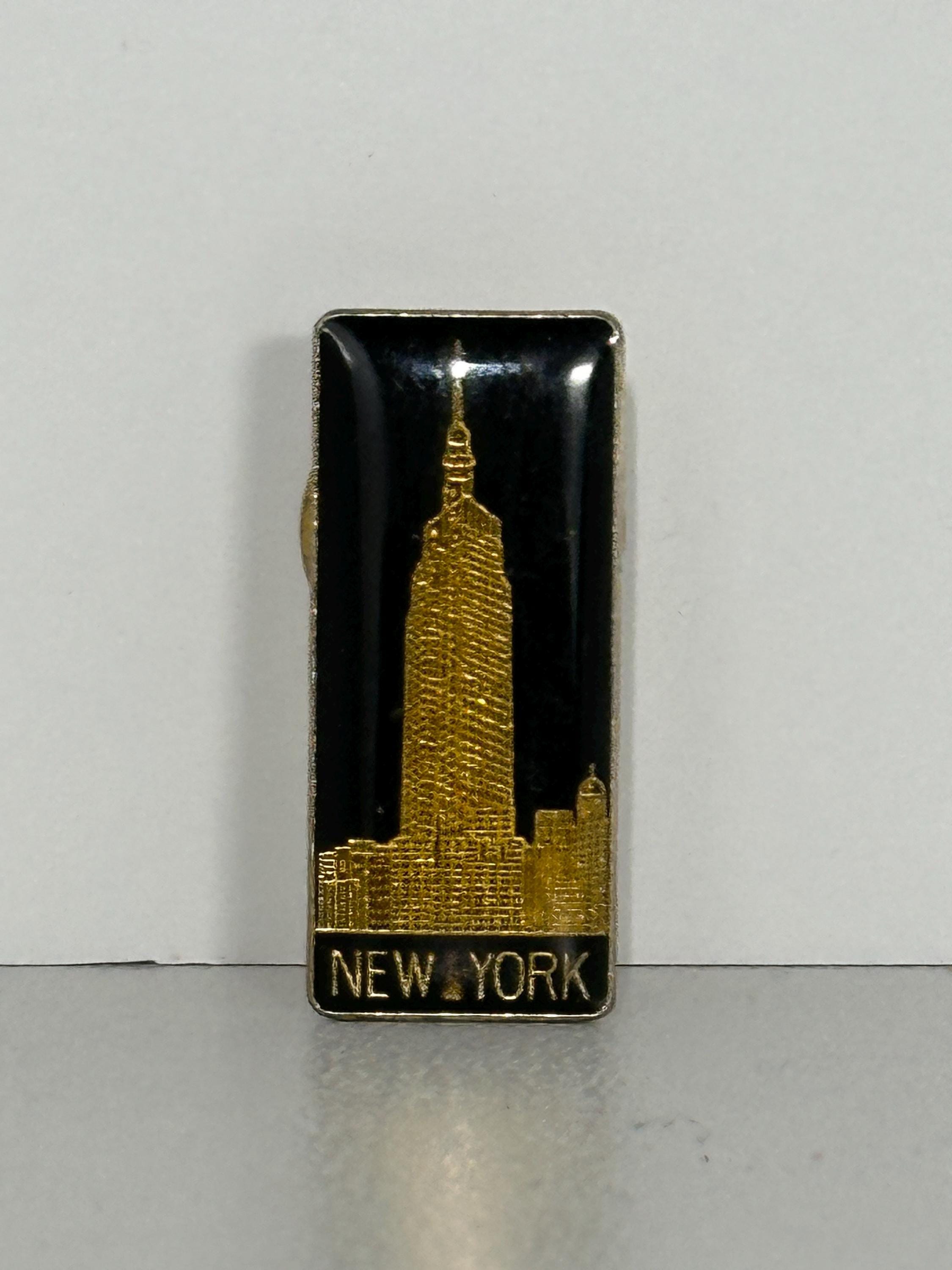 New York City Souvenir Pin: Gold on Black Enamel - Vintage Travel Accessory