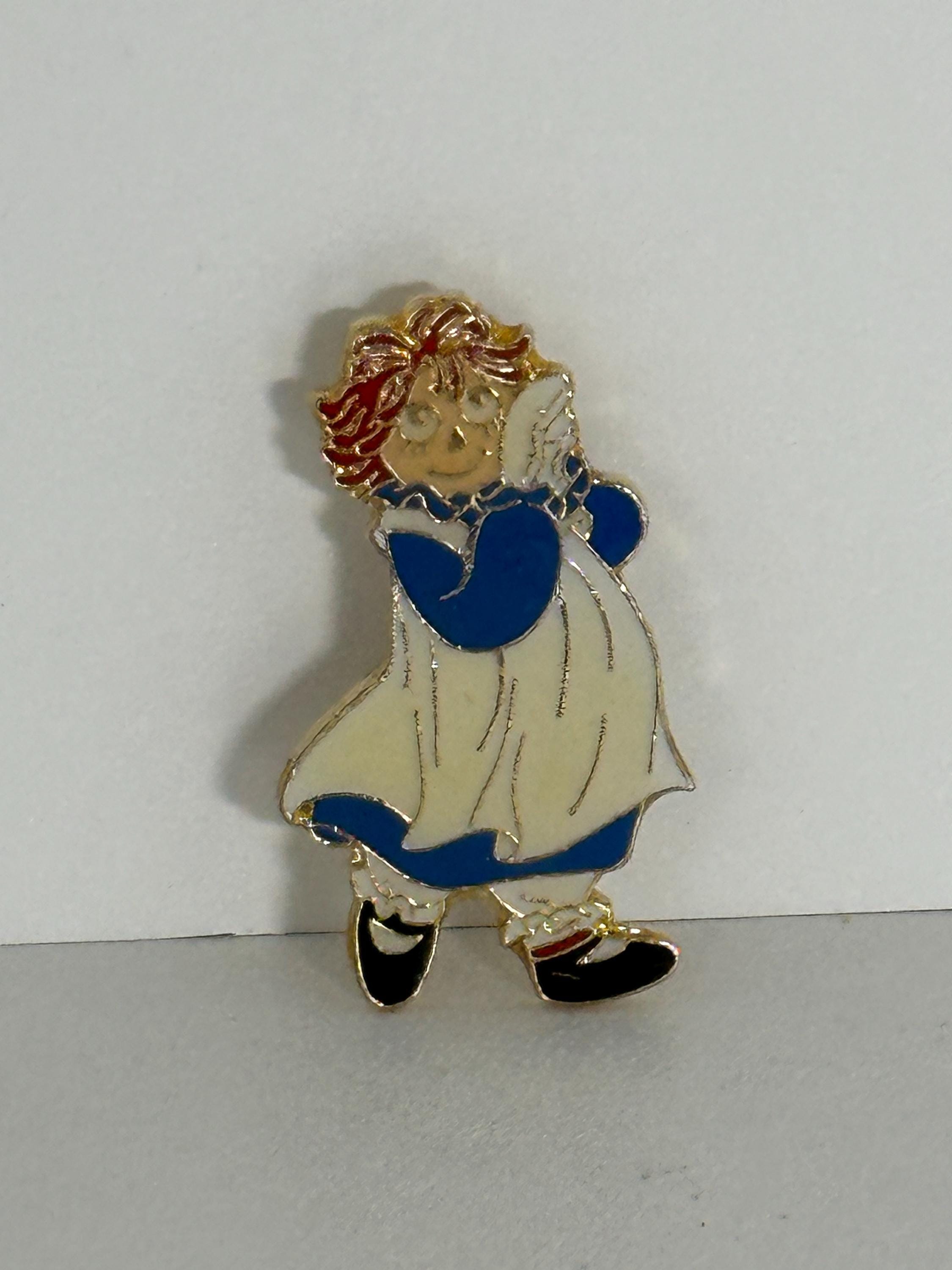 Raggedy Ann Enamel Pin: Blue & White Cloak - Vintage Storybook Accessory