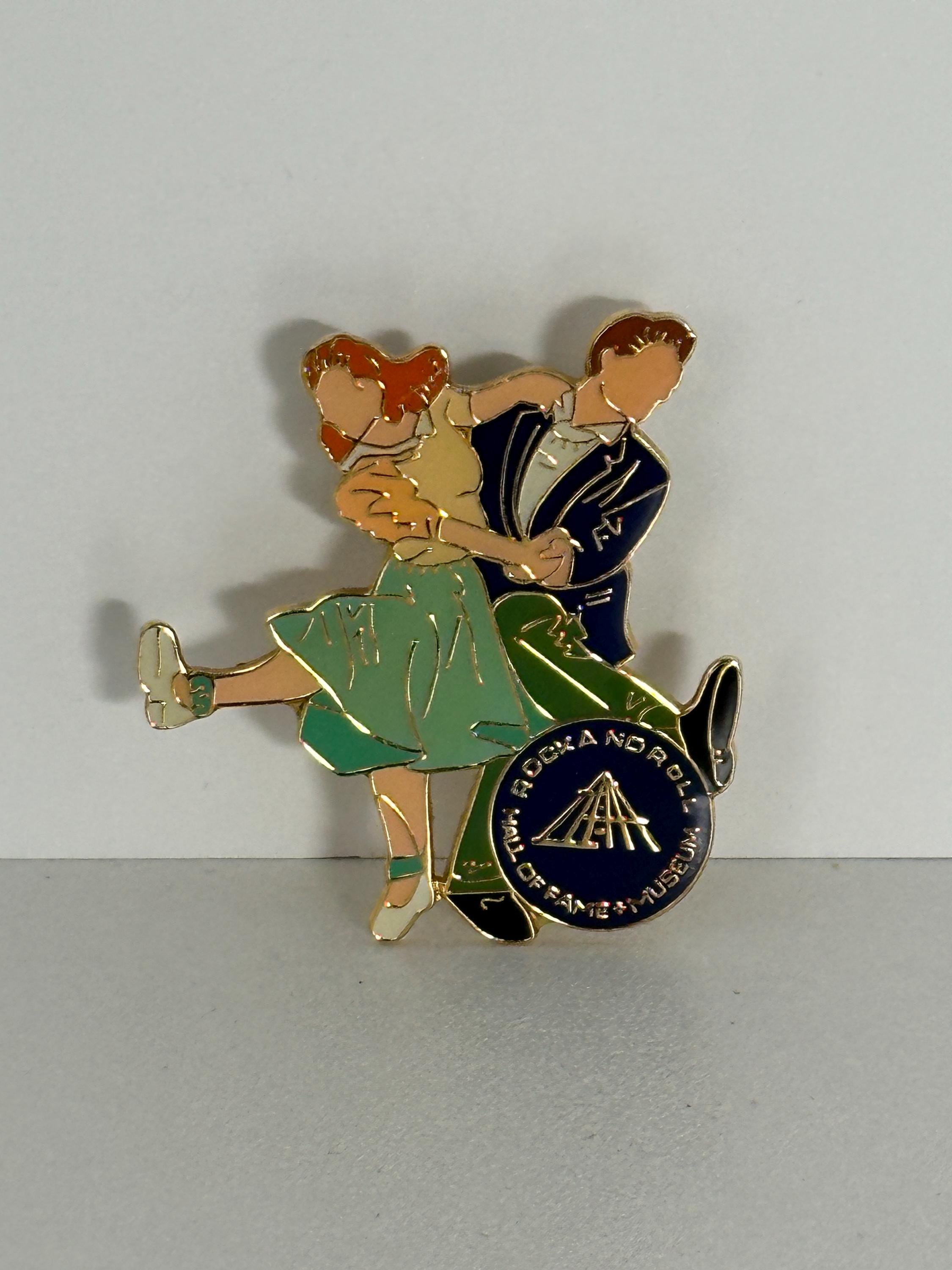 Rock and Roll Dancing Enamel Pin: Retro Gold-Tone Finish - Music Memorabilia Accessory