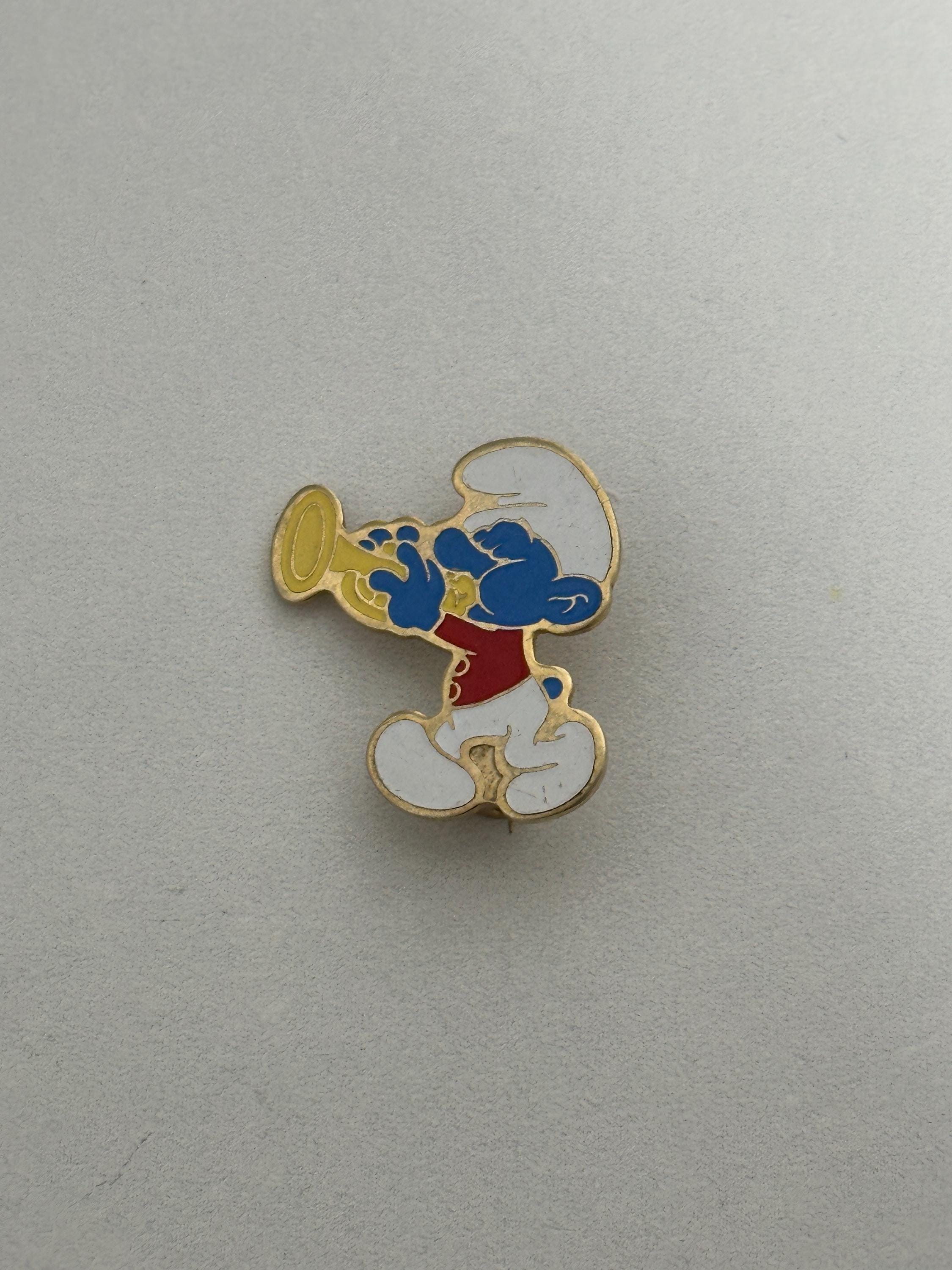 Smurfs Musician Enamel Pin: Gold Trim Cartoon Style - 1980s Vintage Accessory