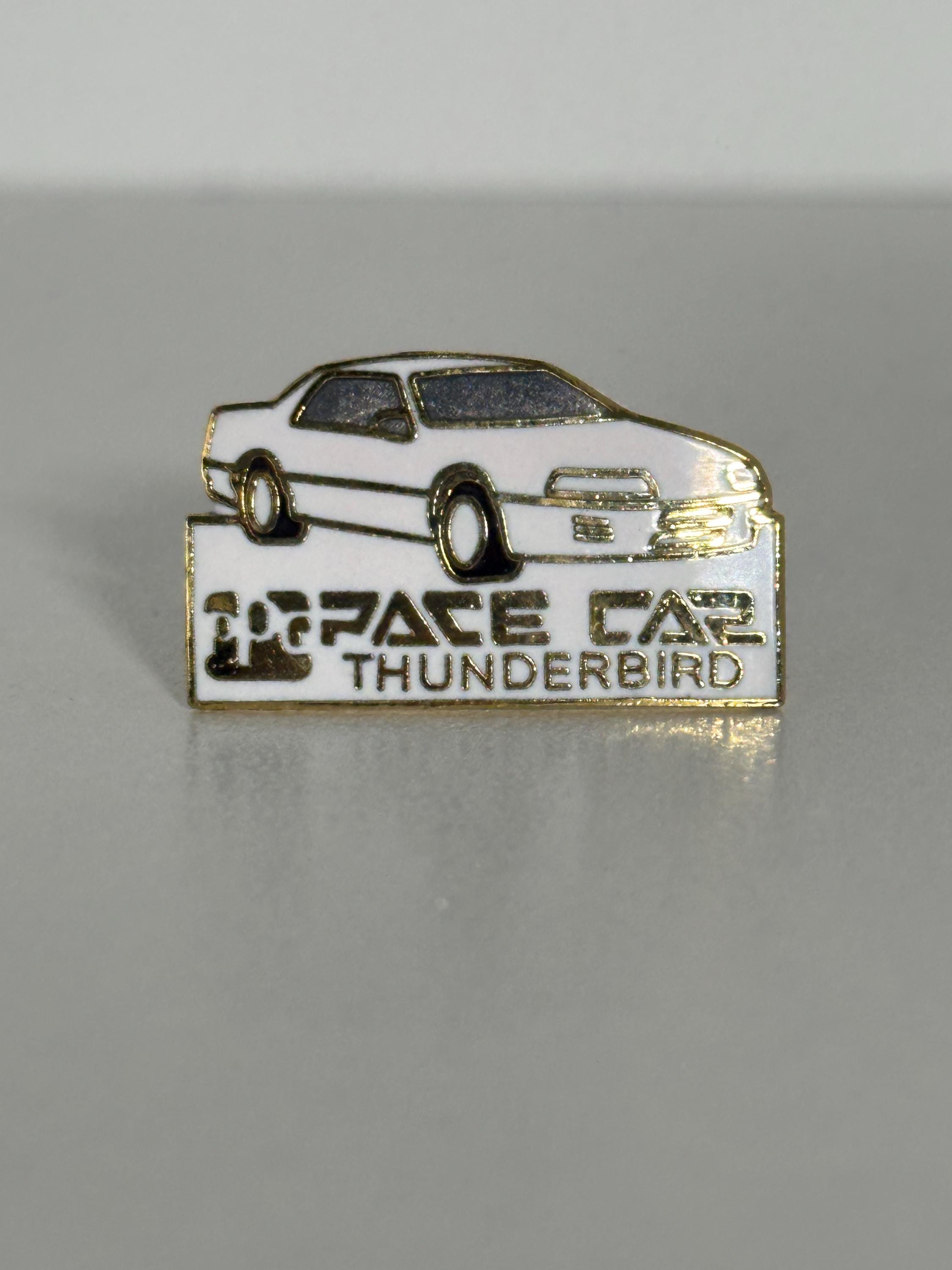 Thunderbird Pace Car Enamel Pin: White & Gold Finish - Vintage Auto Accessory