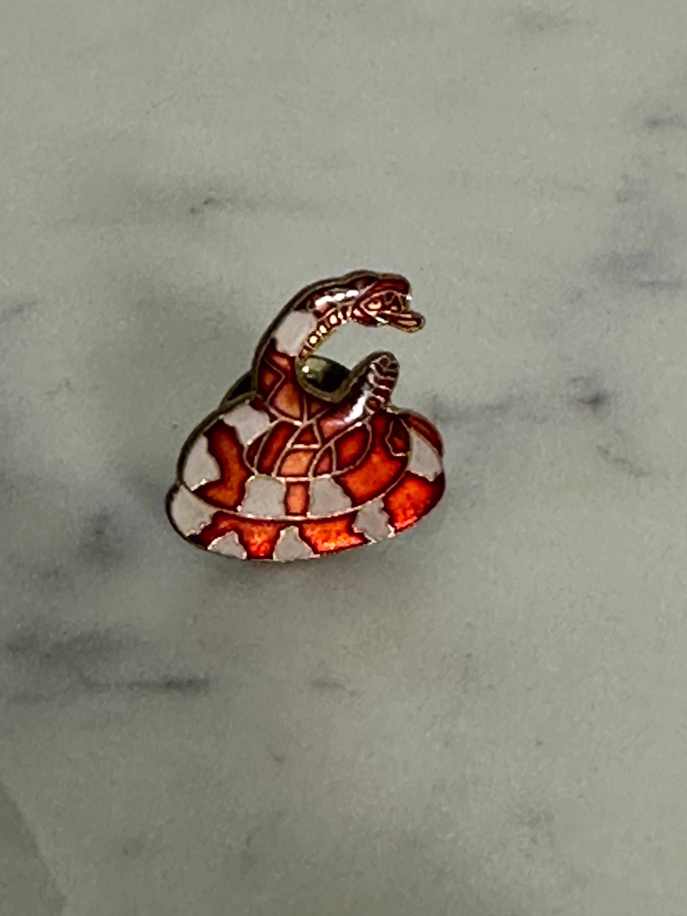Snake Enamel Pin: Red & White Cloisonné - Vintage Reptile Accessory