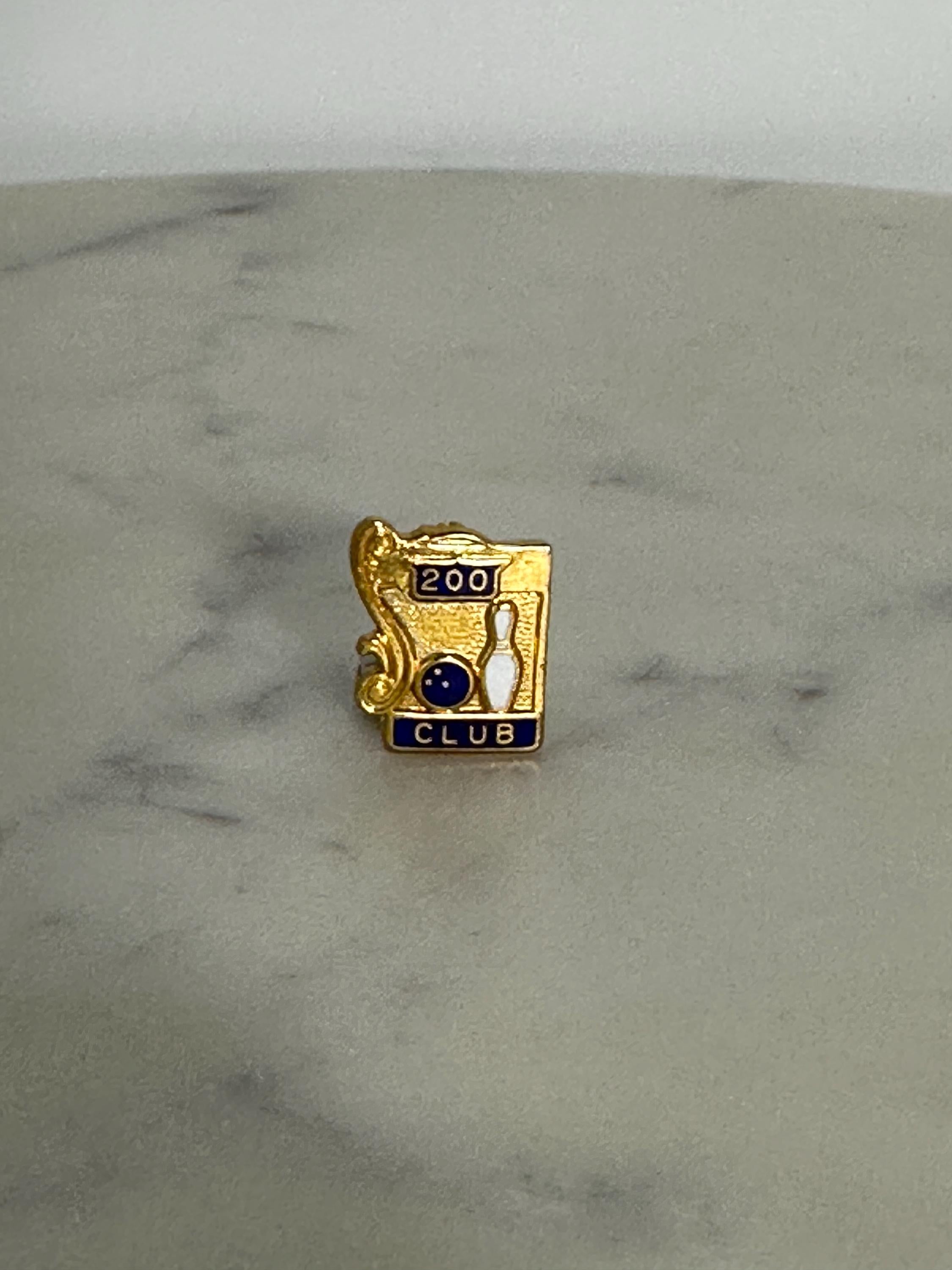 200 Club Bowling Enamel Pin: Gold and Blue Finish - Vintage Sports Accessory