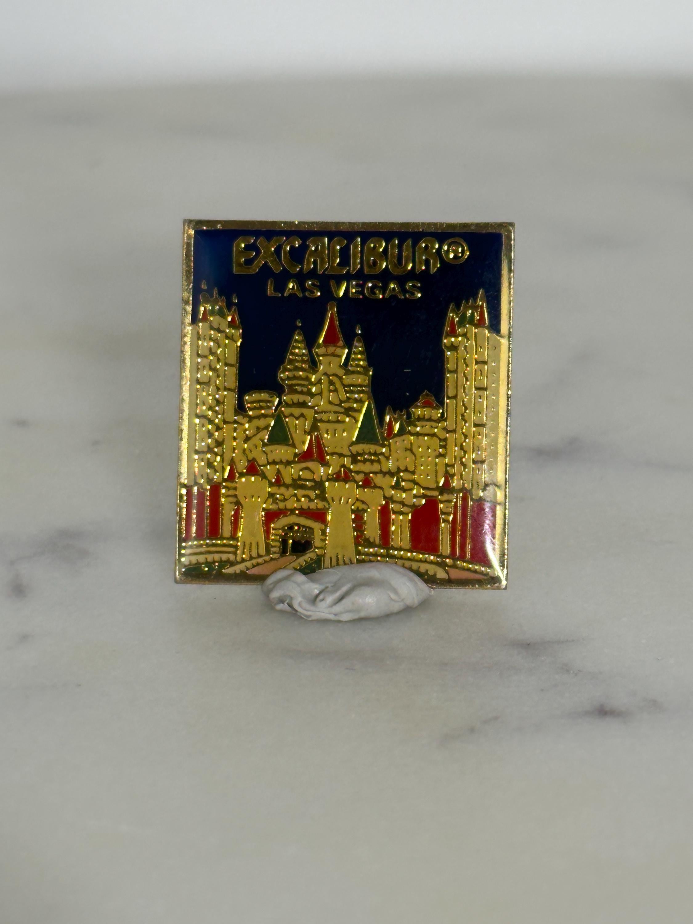 Excalibur Las Vegas Souvenir Pin: Gold-Tone Enamel - Retro Travel Accessory