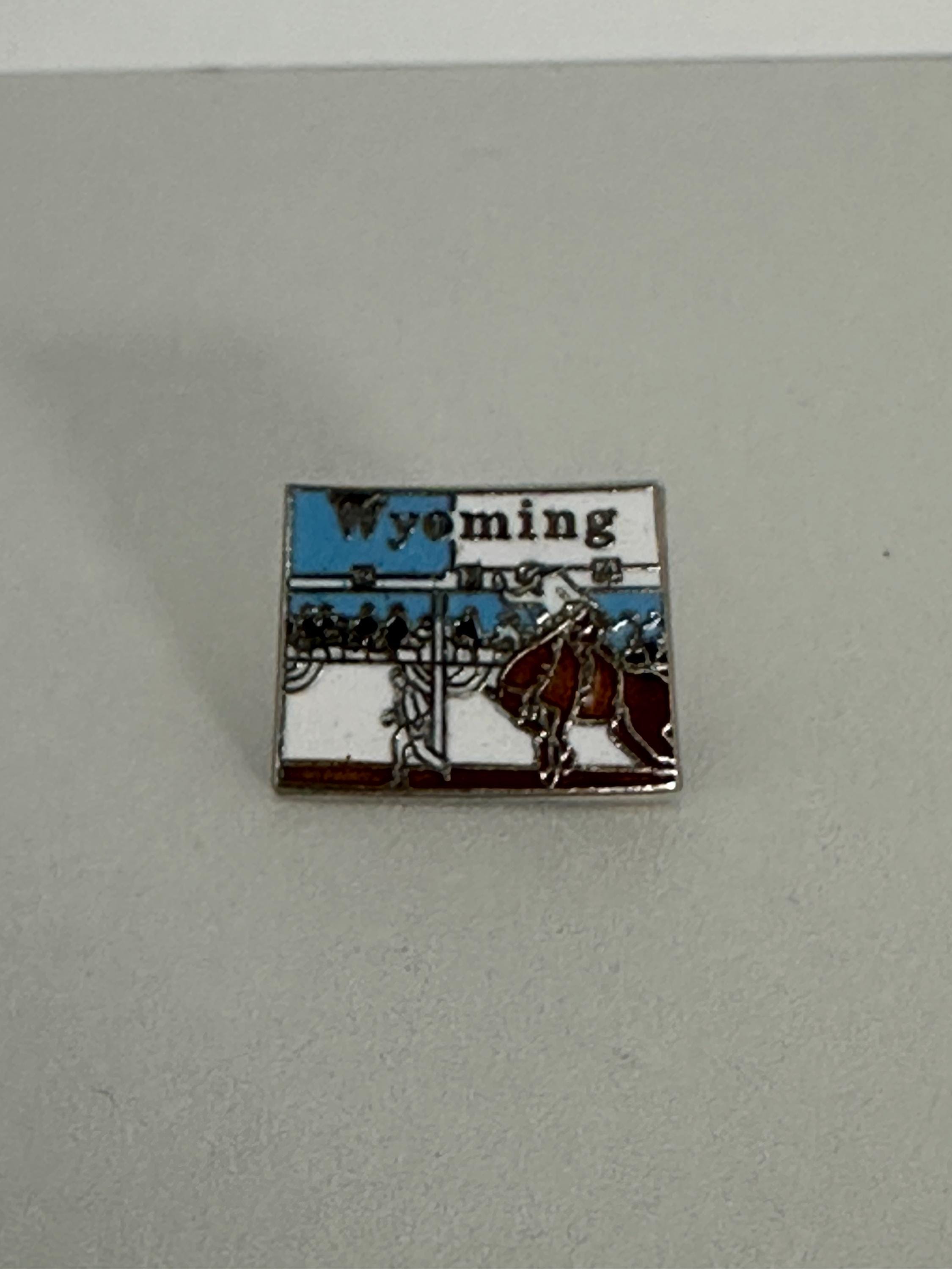 Wyoming Souvenir Enamel Pin: Multicolor Western Scene - Vintage Travel Accessory