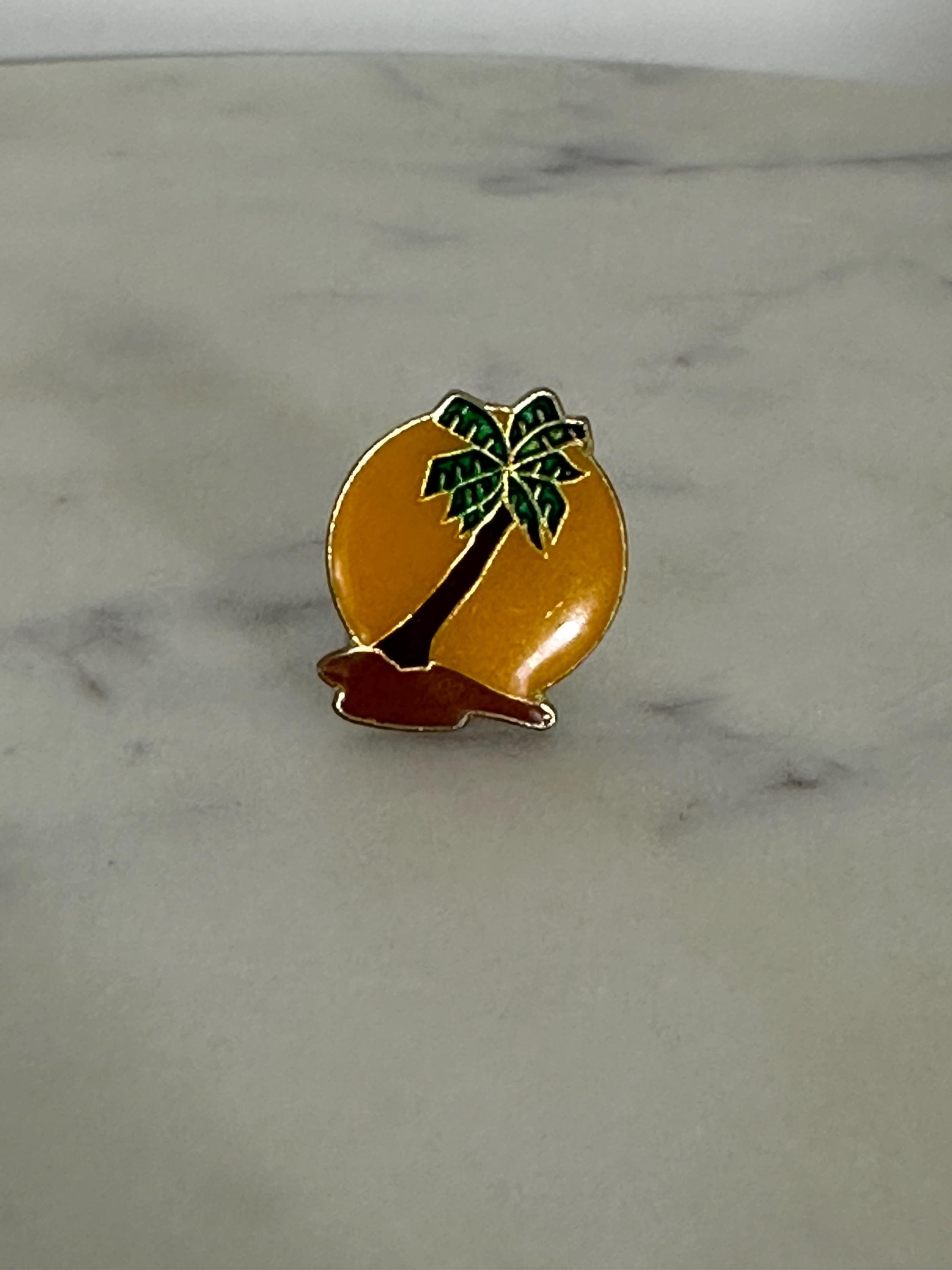 Palm Tree Enamel Pin: Sunset Orange Finish - Retro Beach Accessory