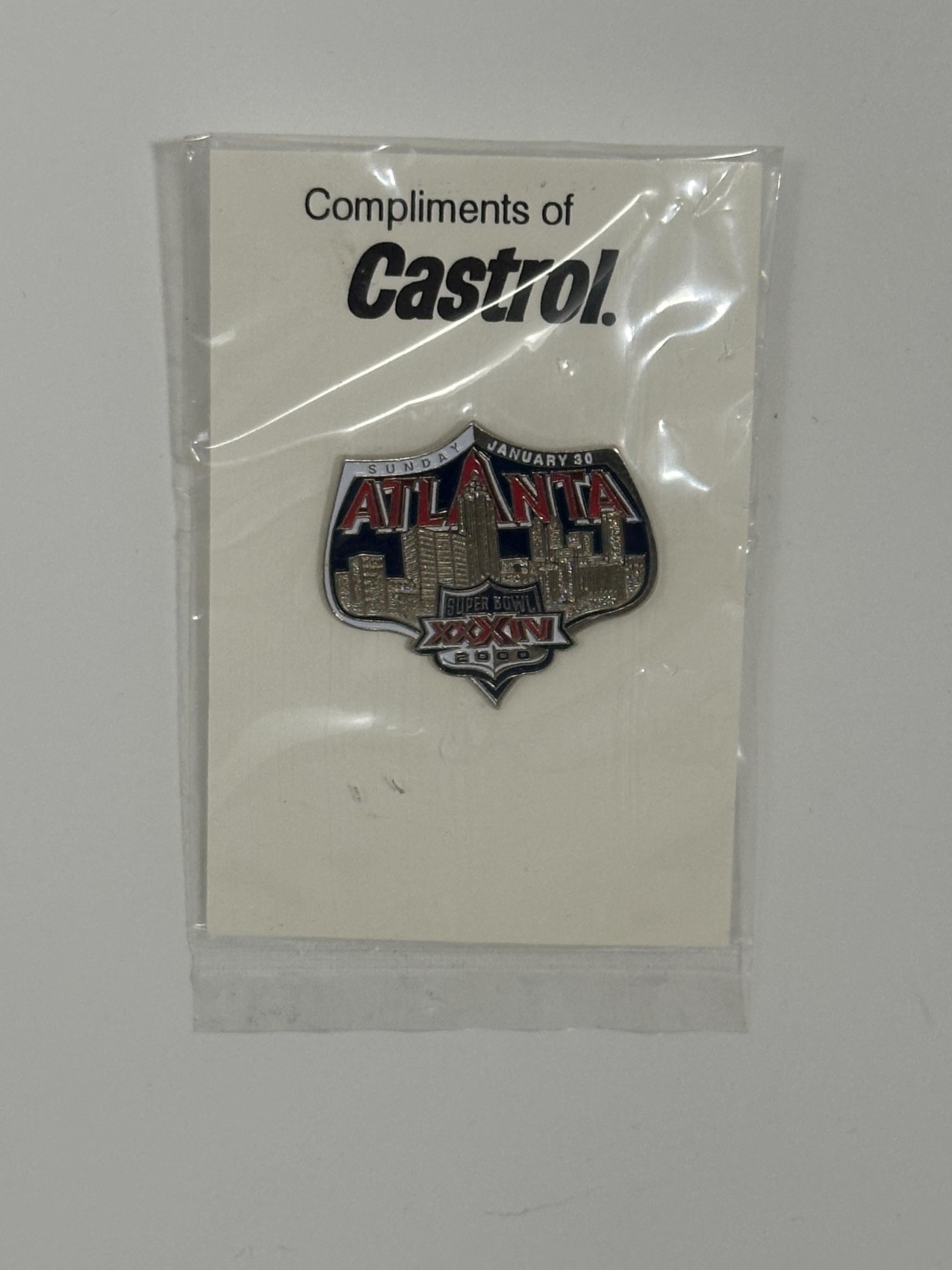 Super Bowl XXXIV Enamel Pin: Chrome & Red Finish - 2000 Atlanta Sports Accessory