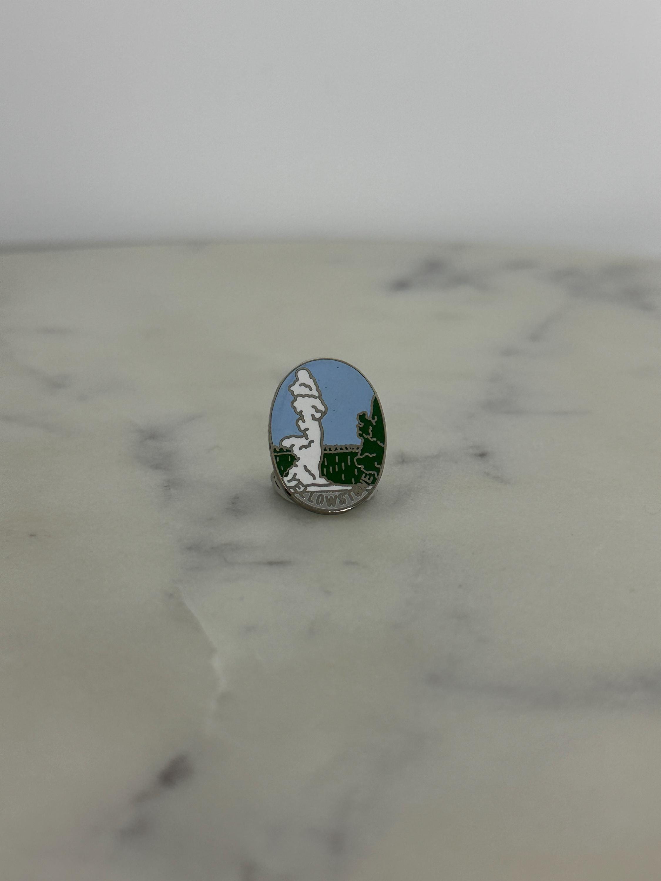 Yellowstone National Park Enamel Pin: Blue & Green Scenic Design - Vintage Travel Accessory