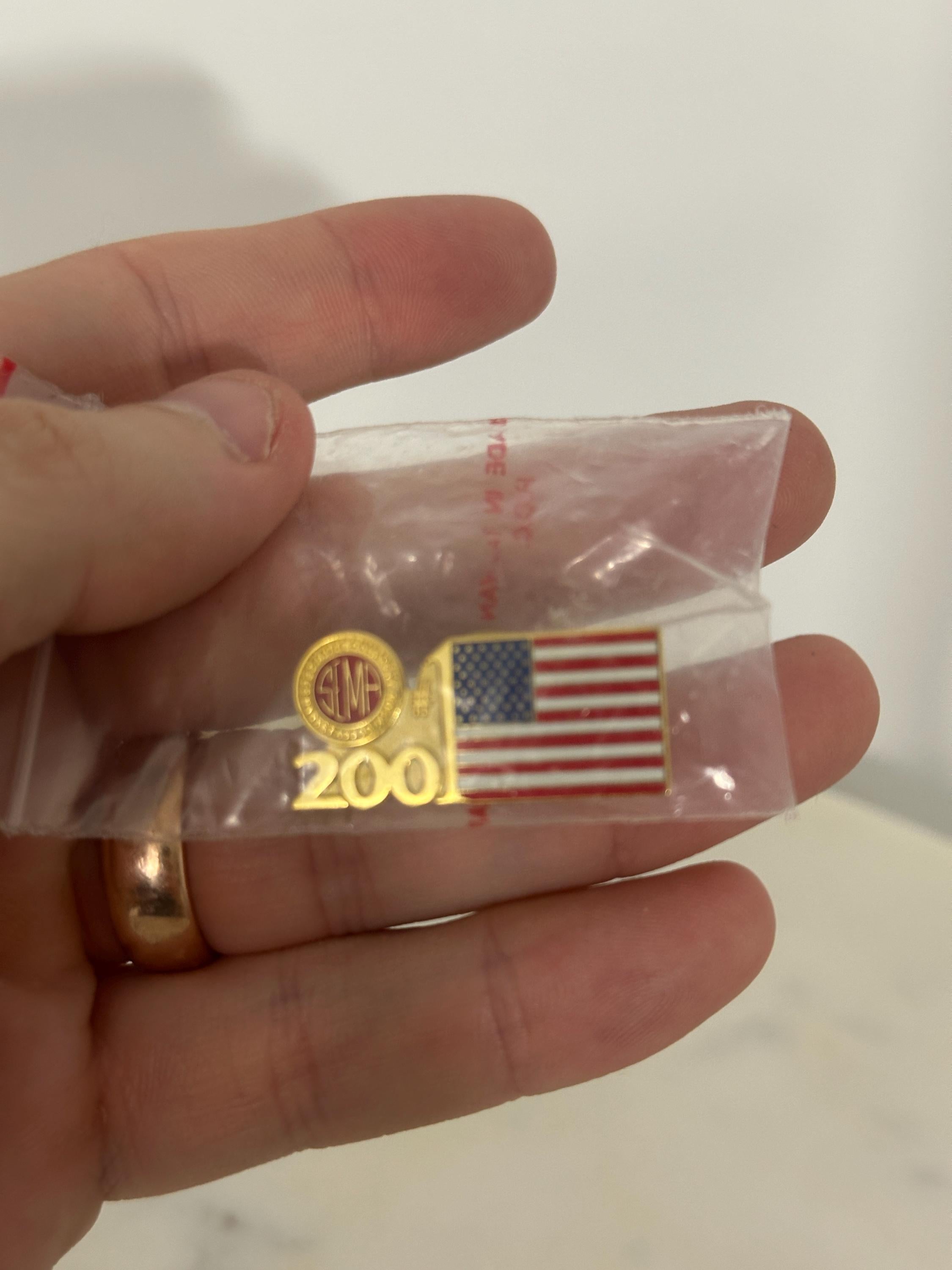 SEMA American Flag Enamel Pin: Gold & Red White Blue - 2001 Patriotic Accessory