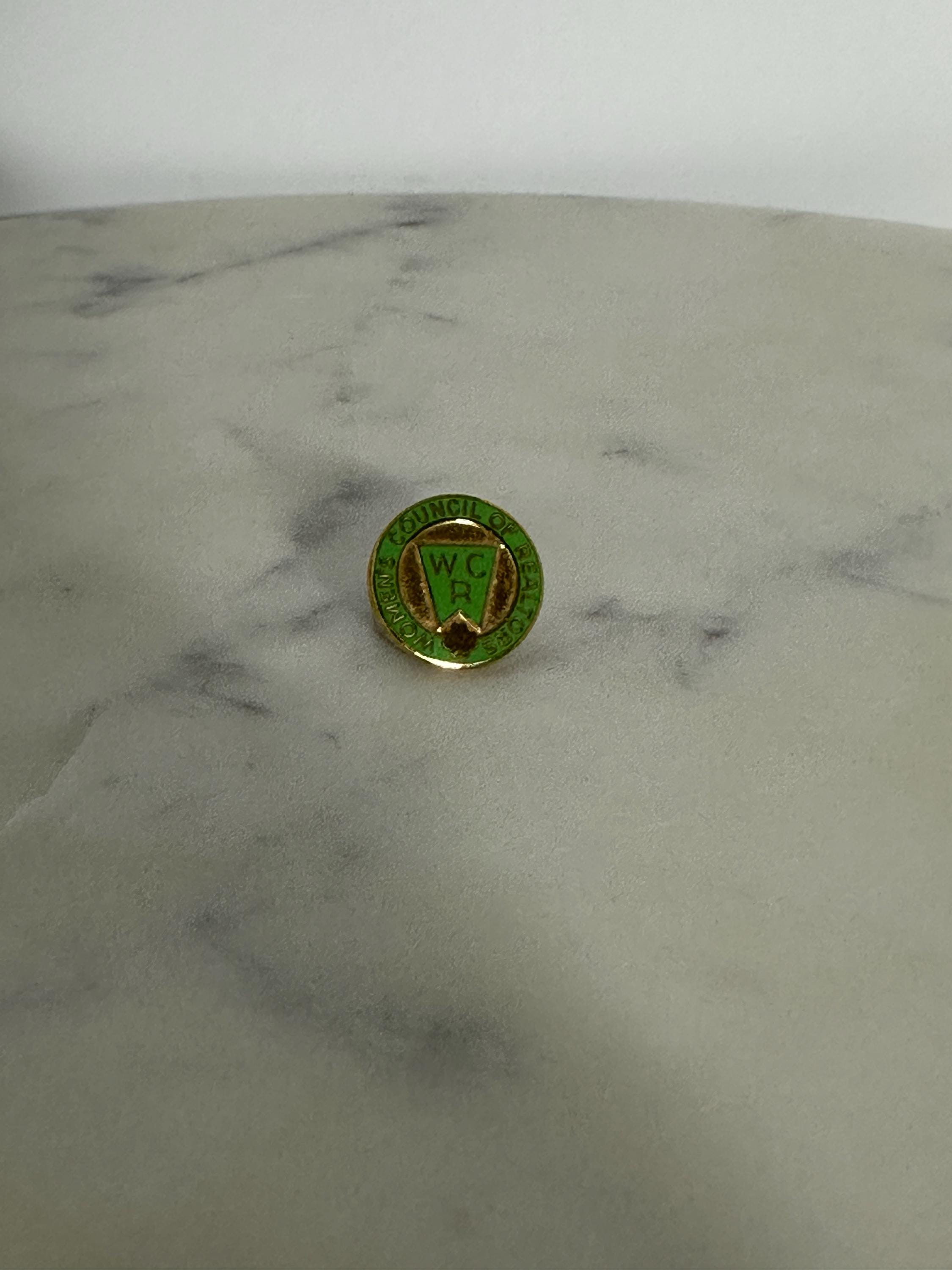 Women's Council of Realtors Enamel Pin: Green & Gold Finish - Vintage Professional Accessory