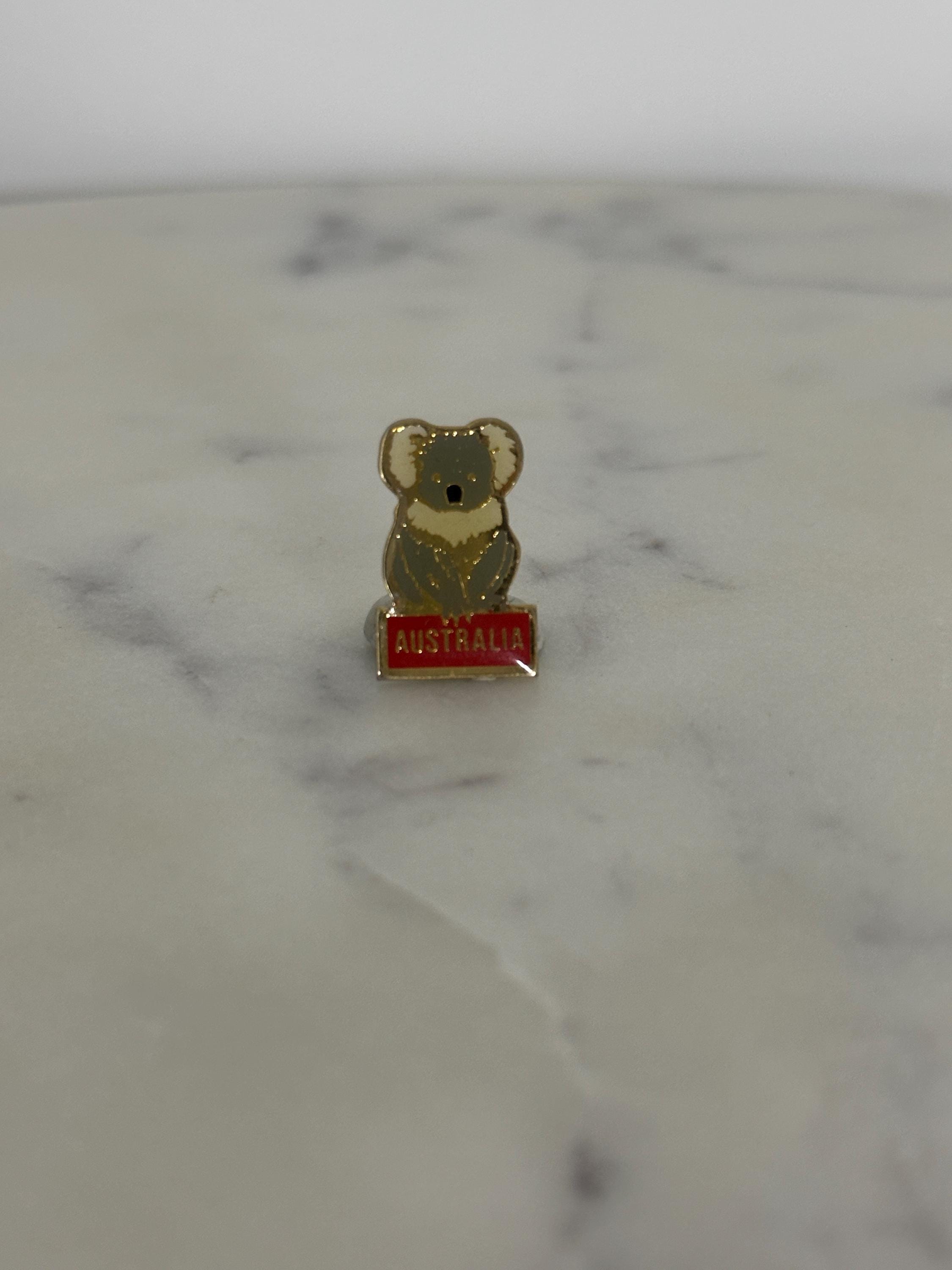 Koala Bear Enamel Pin: Gold Tone with Red Accent - Souvenir Accessory