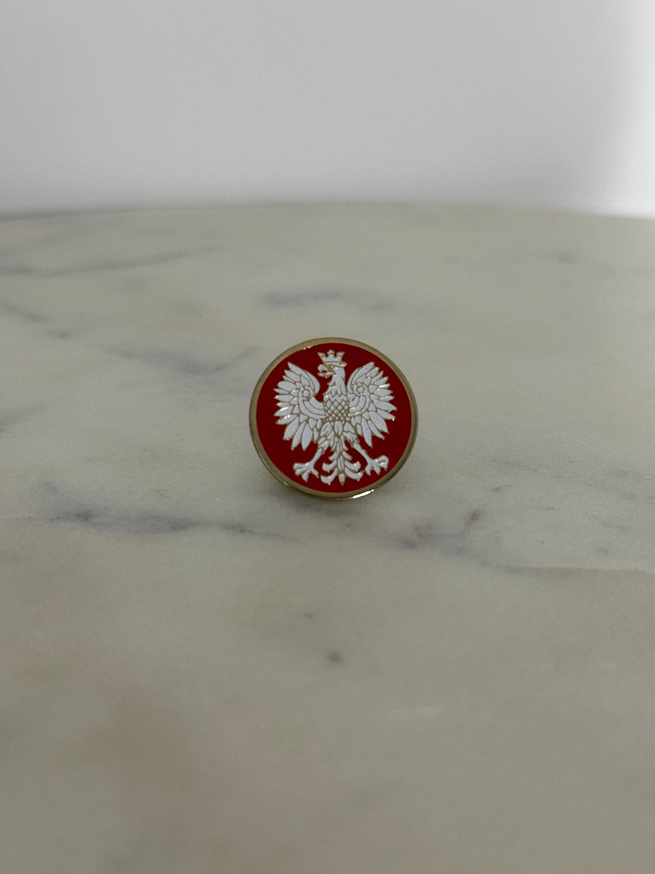 Polish Eagle Enamel Pin: Red & White Round Crest - Patriotic Heritage Accessory