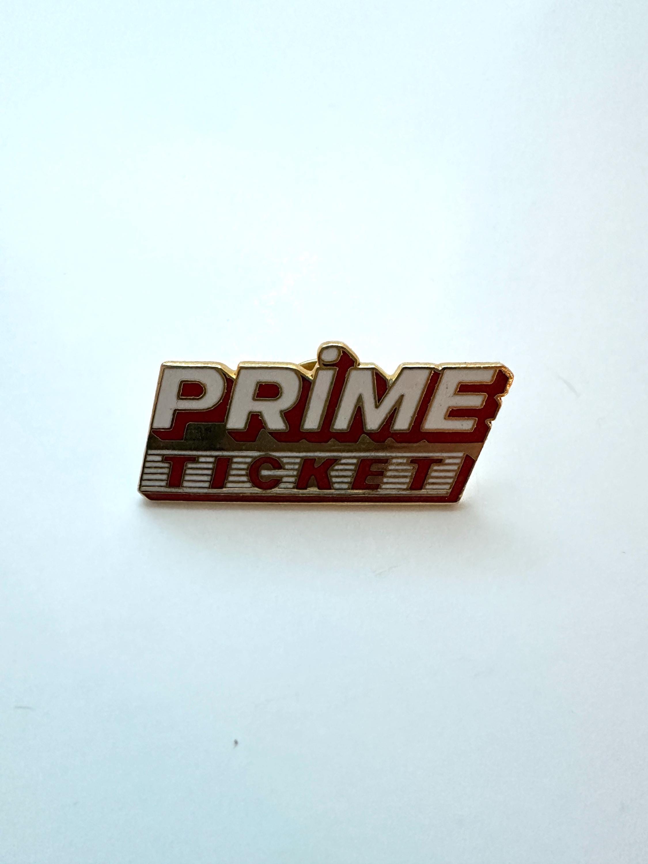 Vintage Prime Ticket Enamel Pin: 80s Sports TV Collectible
