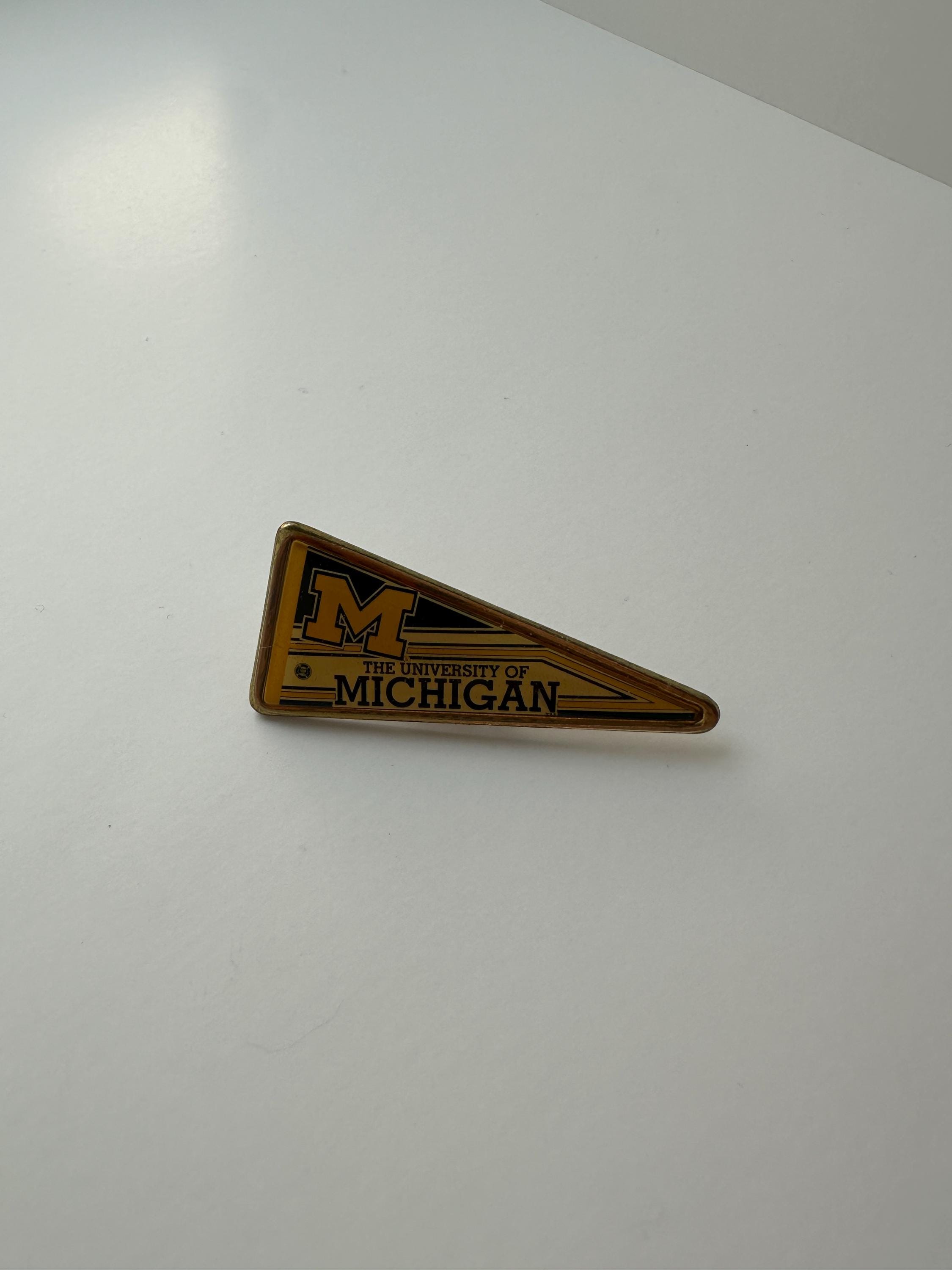Vintage Michigan Wolverines Enamel Pennant Pin: Gold & Black Collegiate Memorabilia