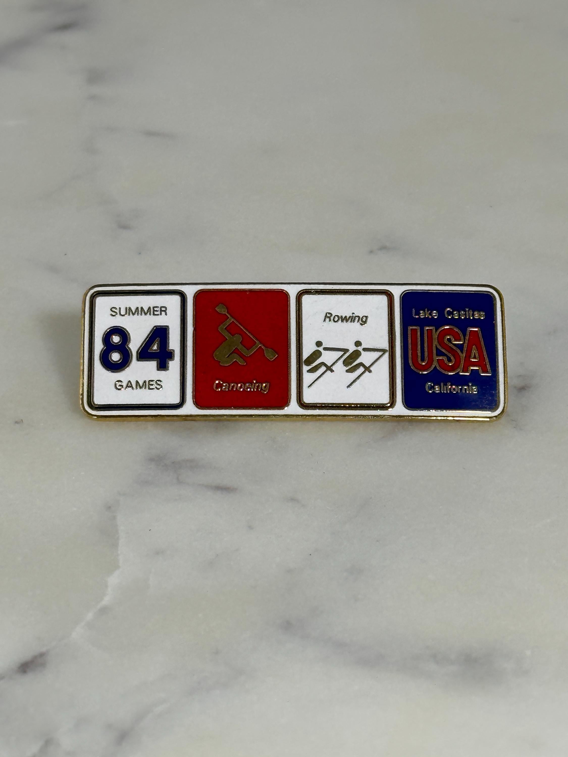 1984 Olympic Rowing & Canoeing Pin: Red White Blue Enamel - Vintage Sports Accessory