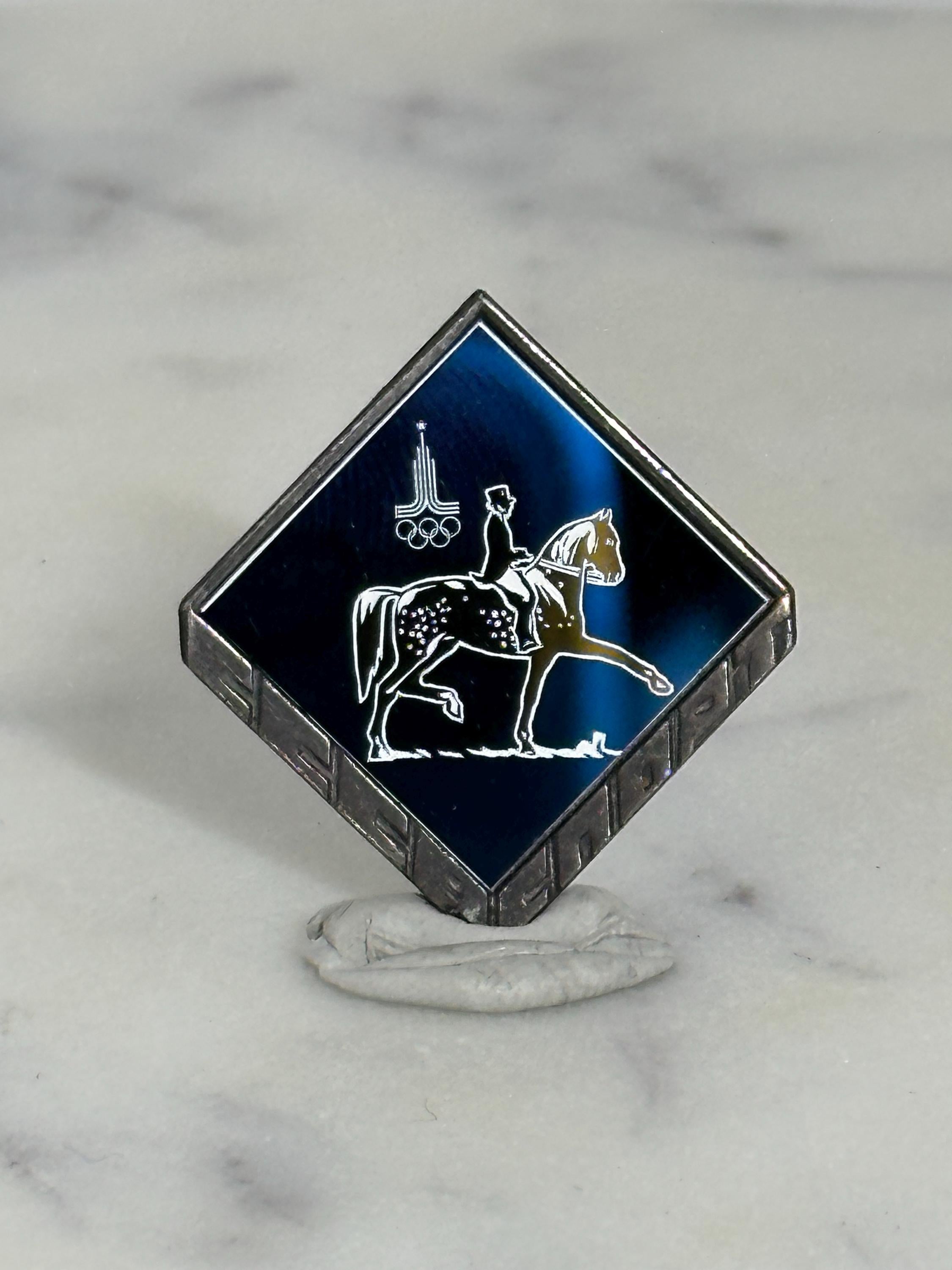 Moscow Olympics Equestrian Pin: Blue Black Enamel - 1980s Sports Accessory