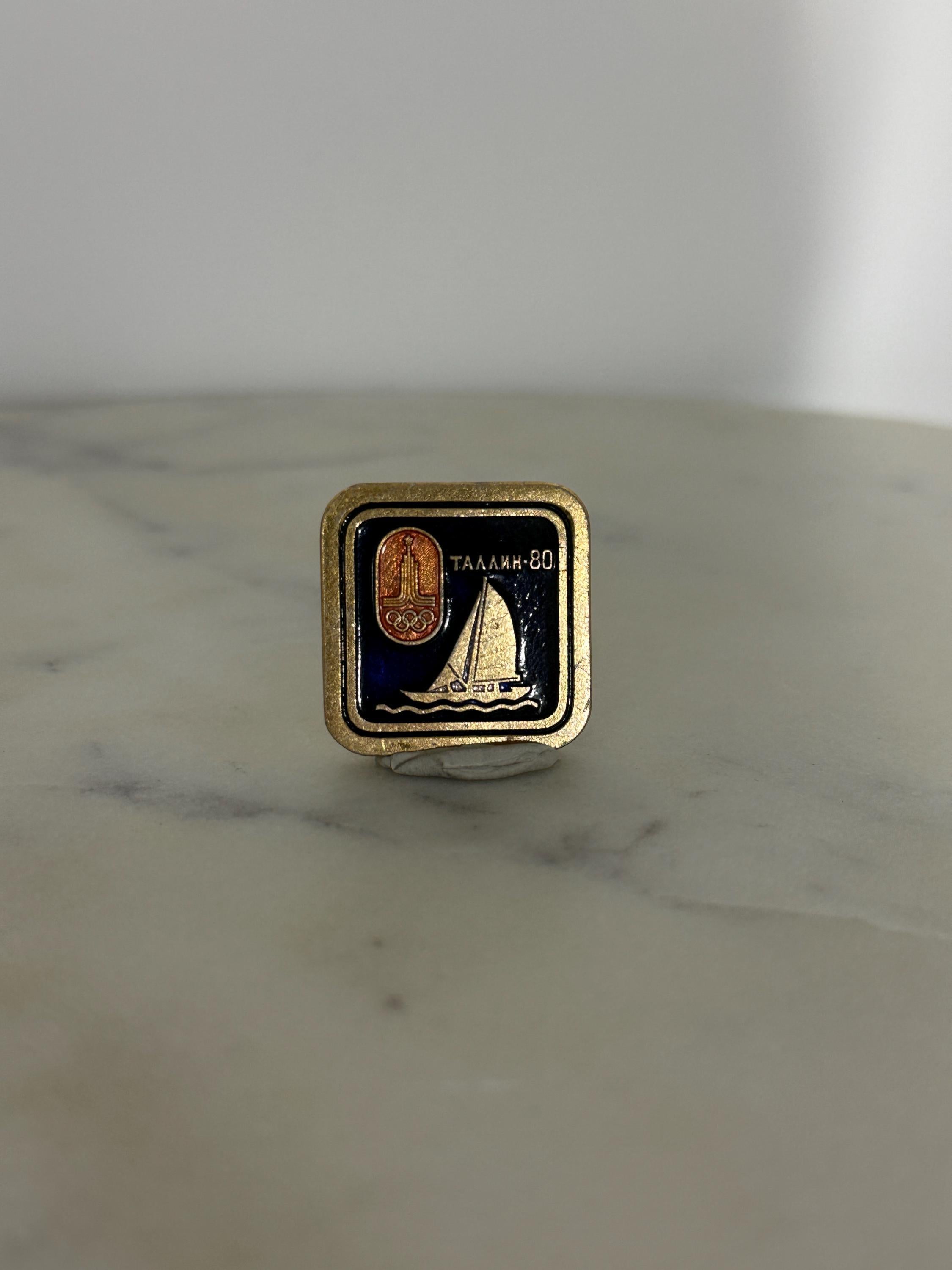 Moscow olympics enamel pin sailing event: 1980s soviet era accessory
