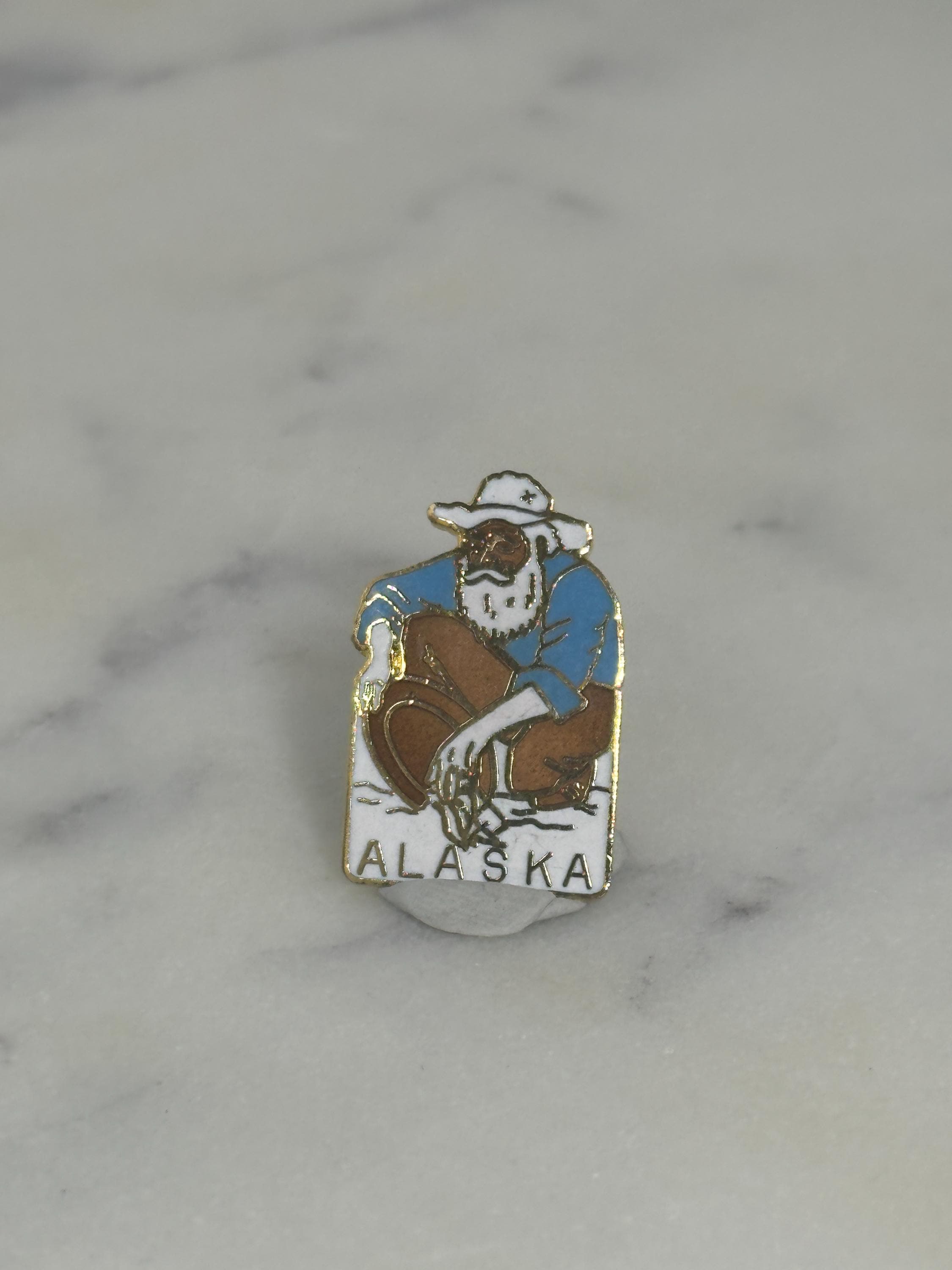 Alaska Prospector Enamel Pin: Gold Tone Finish - Vintage Souvenir Accessory