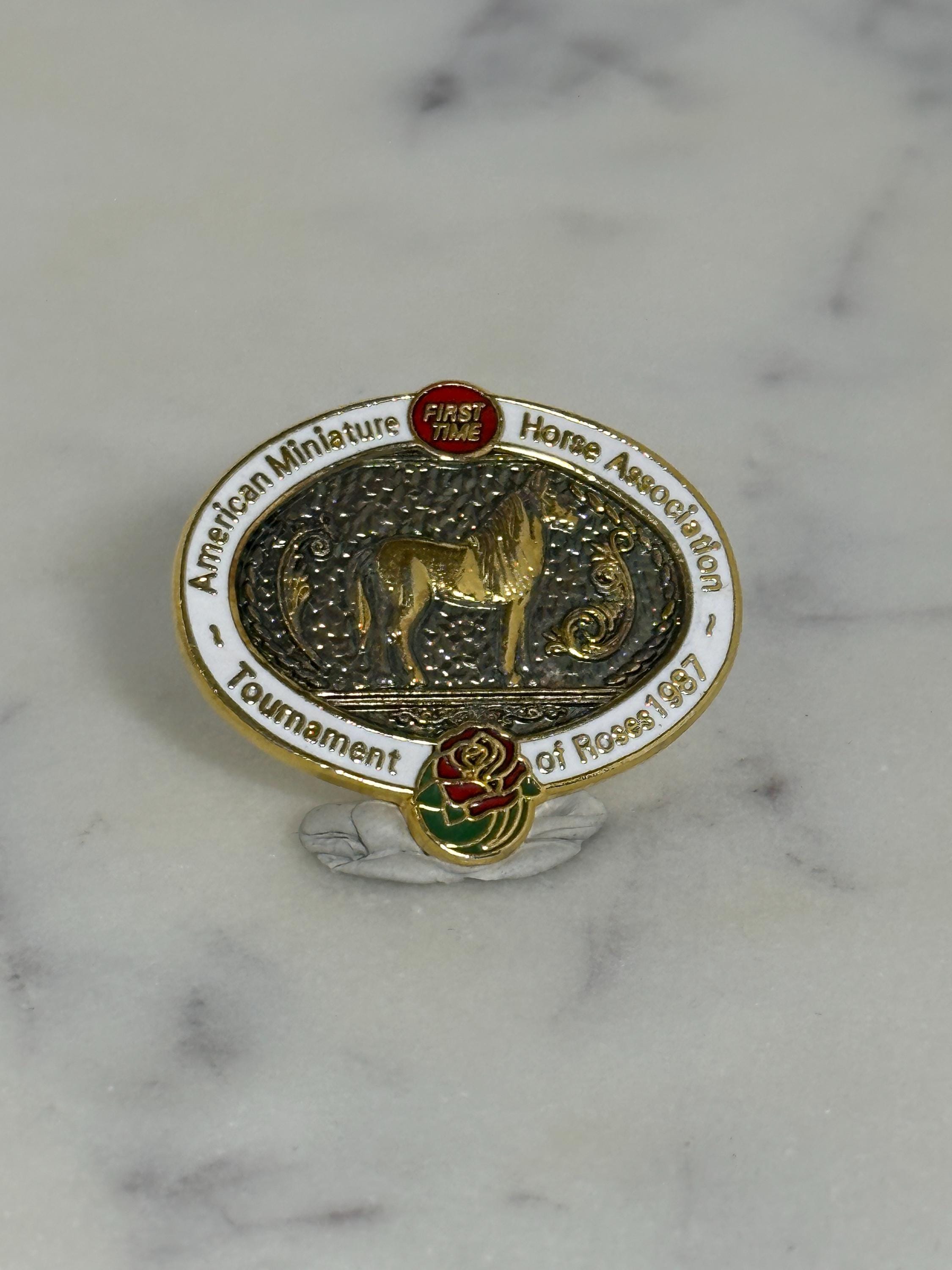 Miniature Horse Enamel Pin: Gold & White Cloisonné - 1997 Rose Parade Accessory