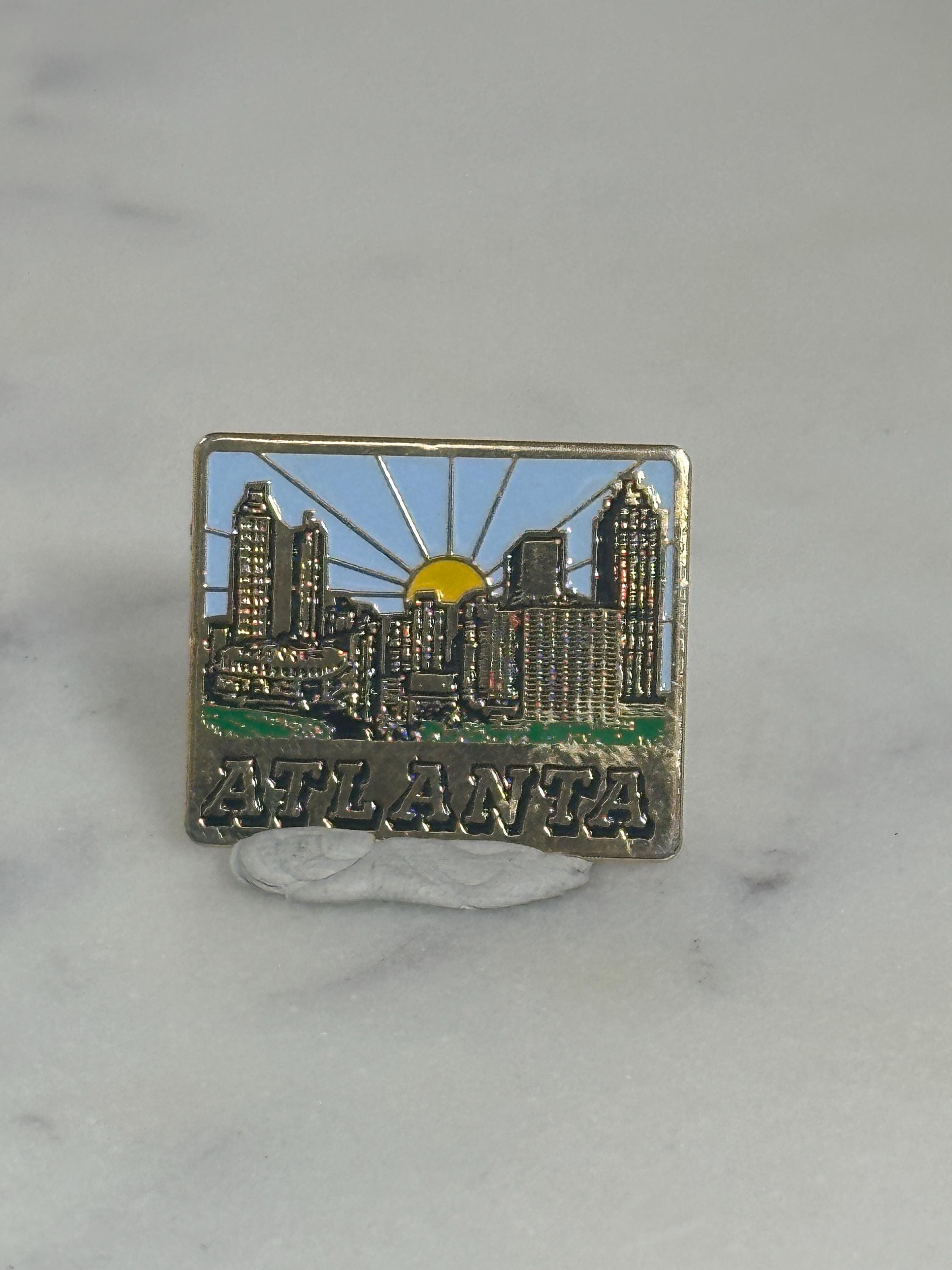 Atlanta Skyline Souvenir Pin: Goldtone Enamel Finish - Retro Travel Accessory