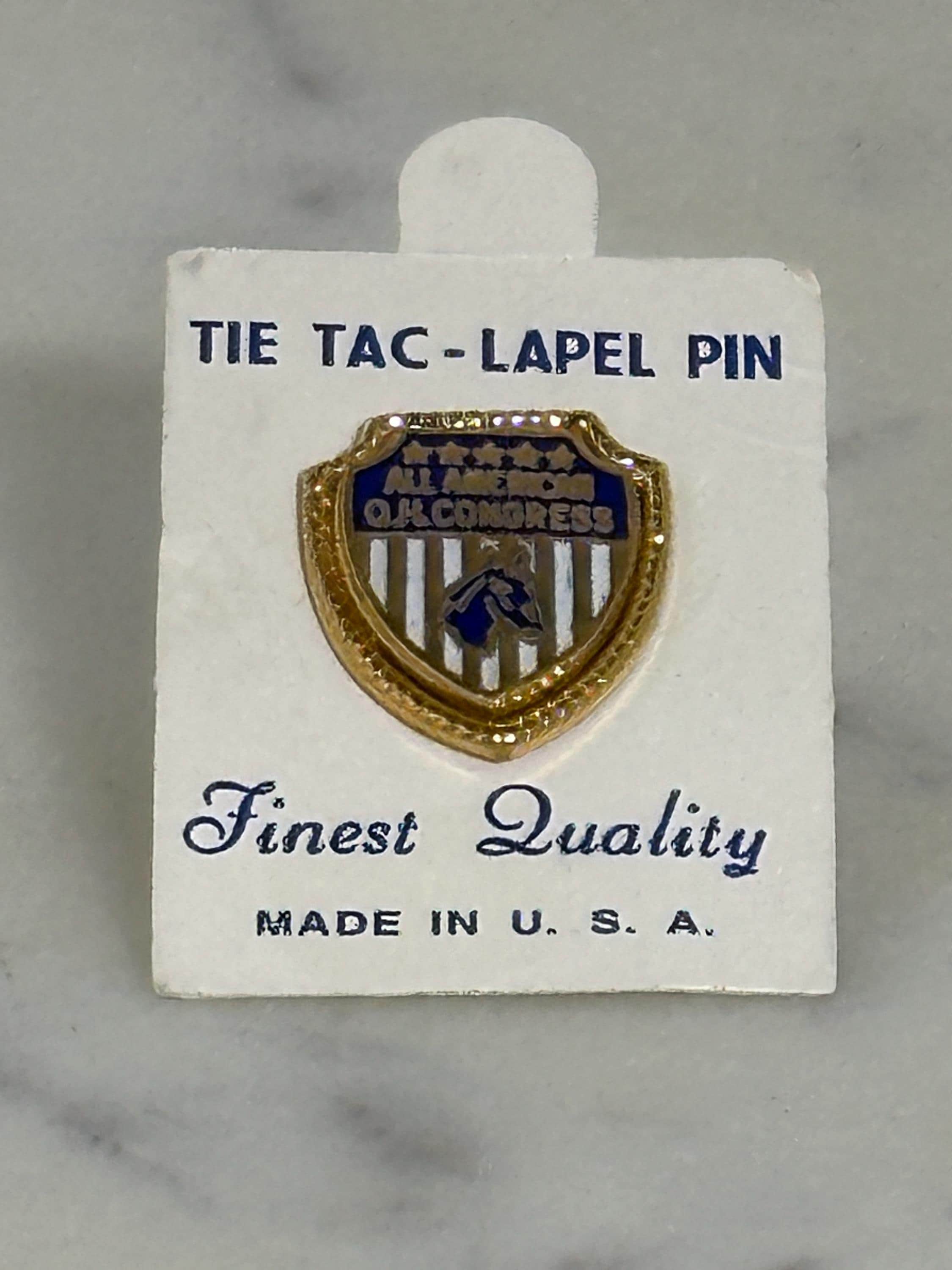 AQHA Congress Shield Pin: Gold & Blue Enamel - Vintage Western Accessory