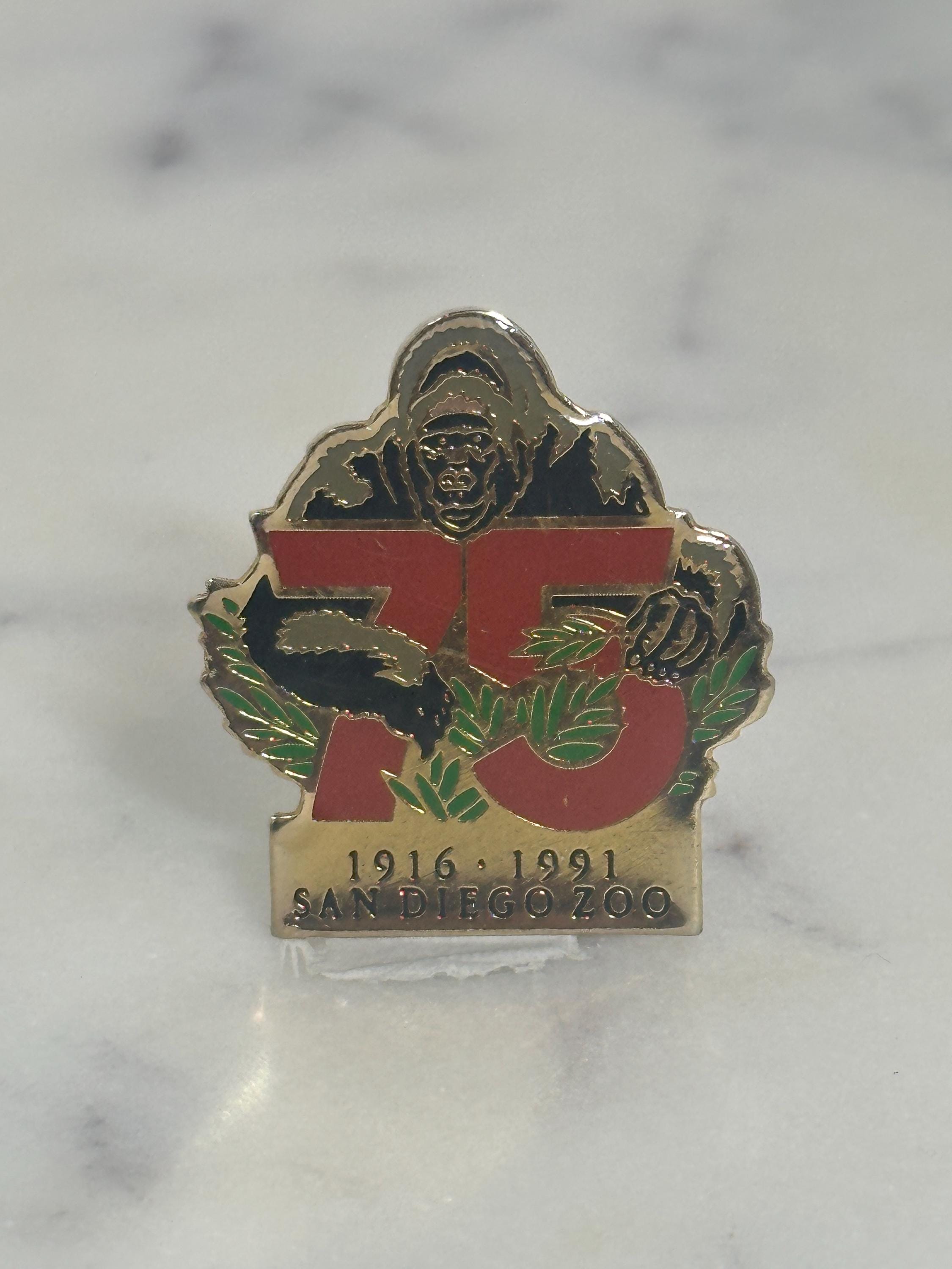 San Diego Zoo Enamel Pin: Gold & Red Anniversary - 1990s Collectible Accessory