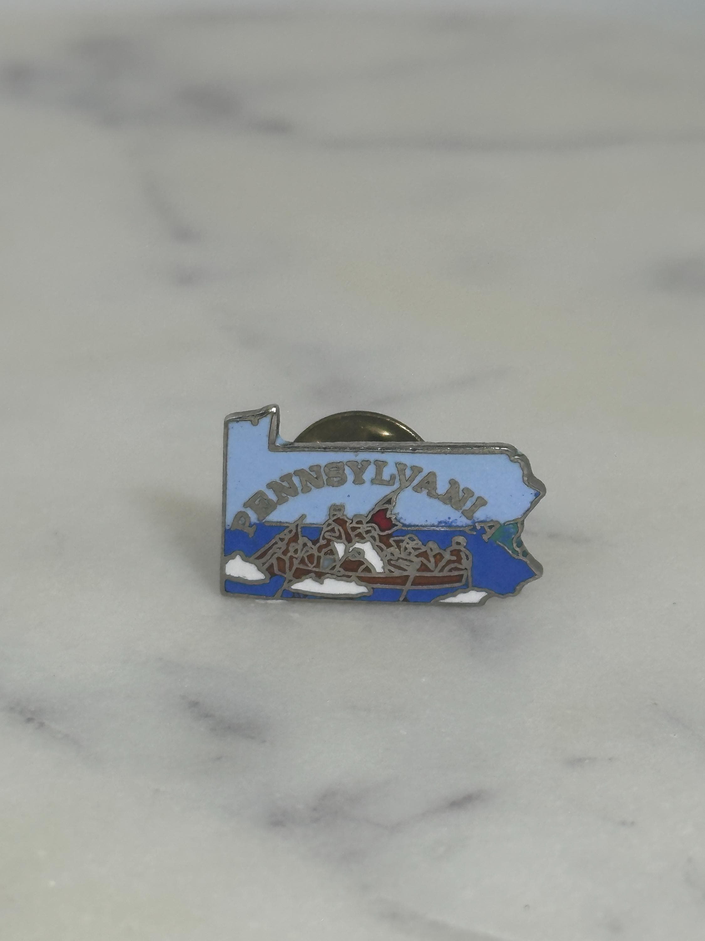 Pennsylvania State Enamel Pin: Blue Map Outline - Historic Travel Accessory
