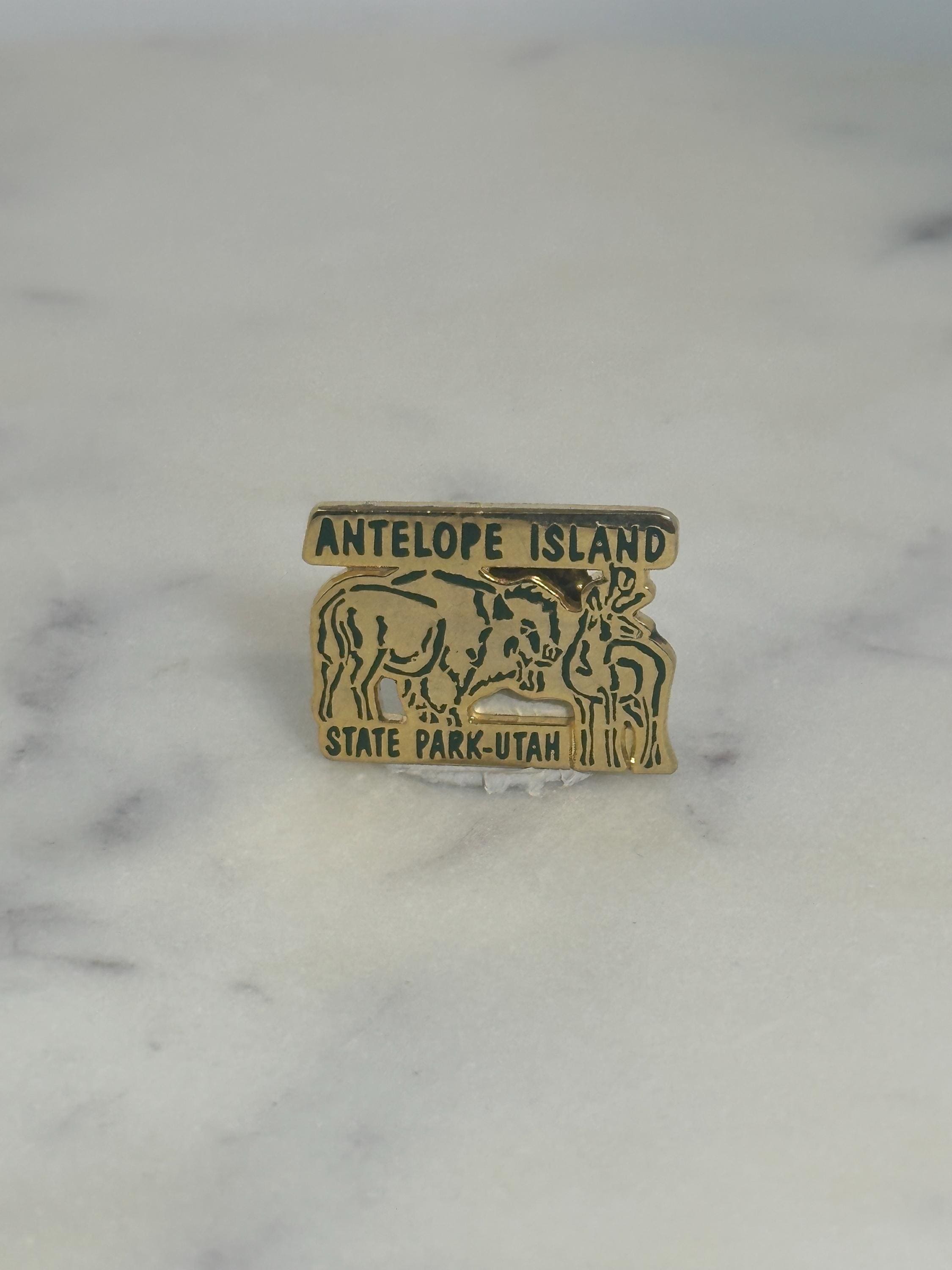 Antelope Island State Park Pin: Gold Enamel - Vintage Travel Souvenir