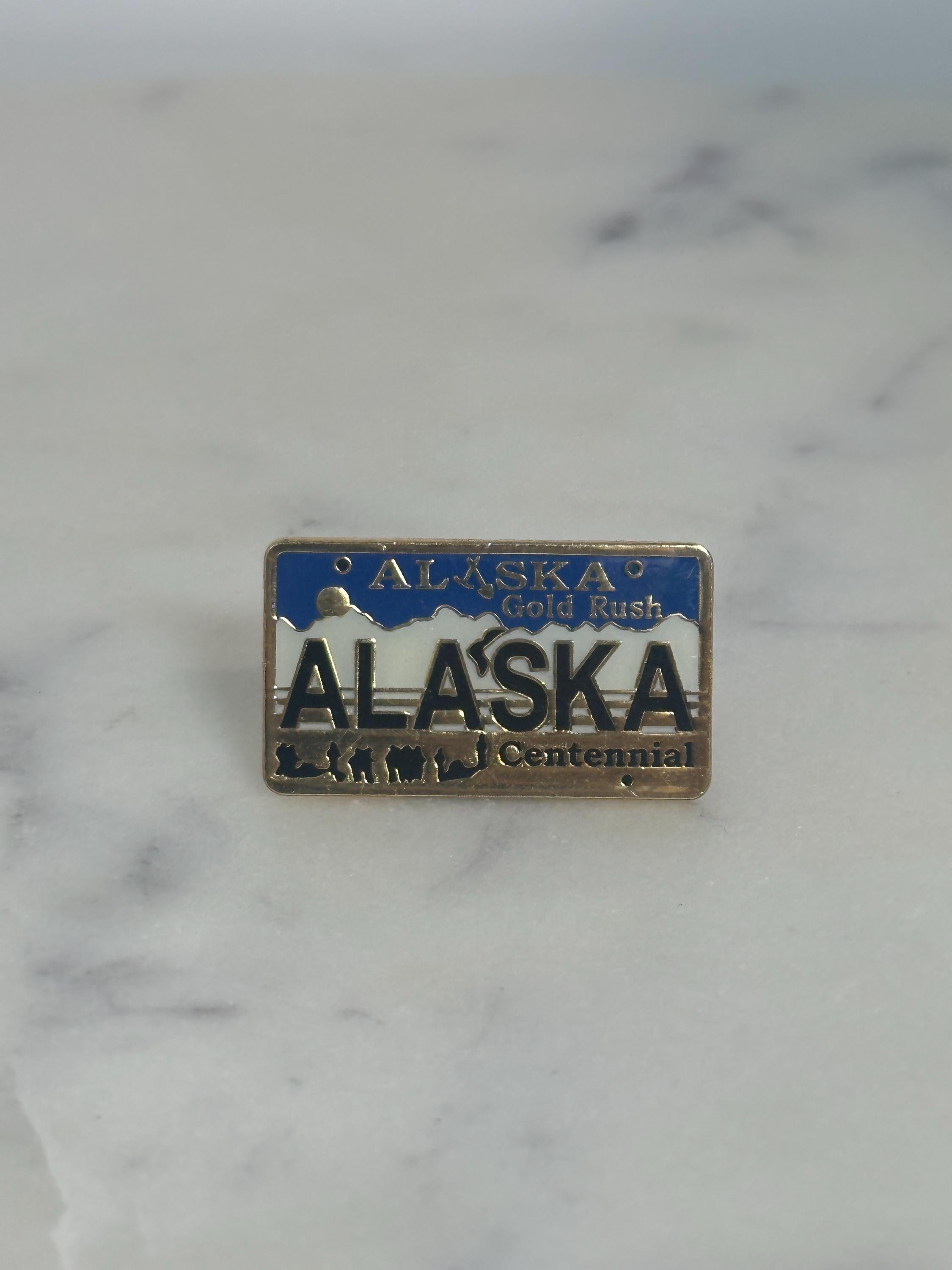Alaska Gold Rush Pin: Blue & Gold Enamel - Centennial Souvenir Accessory