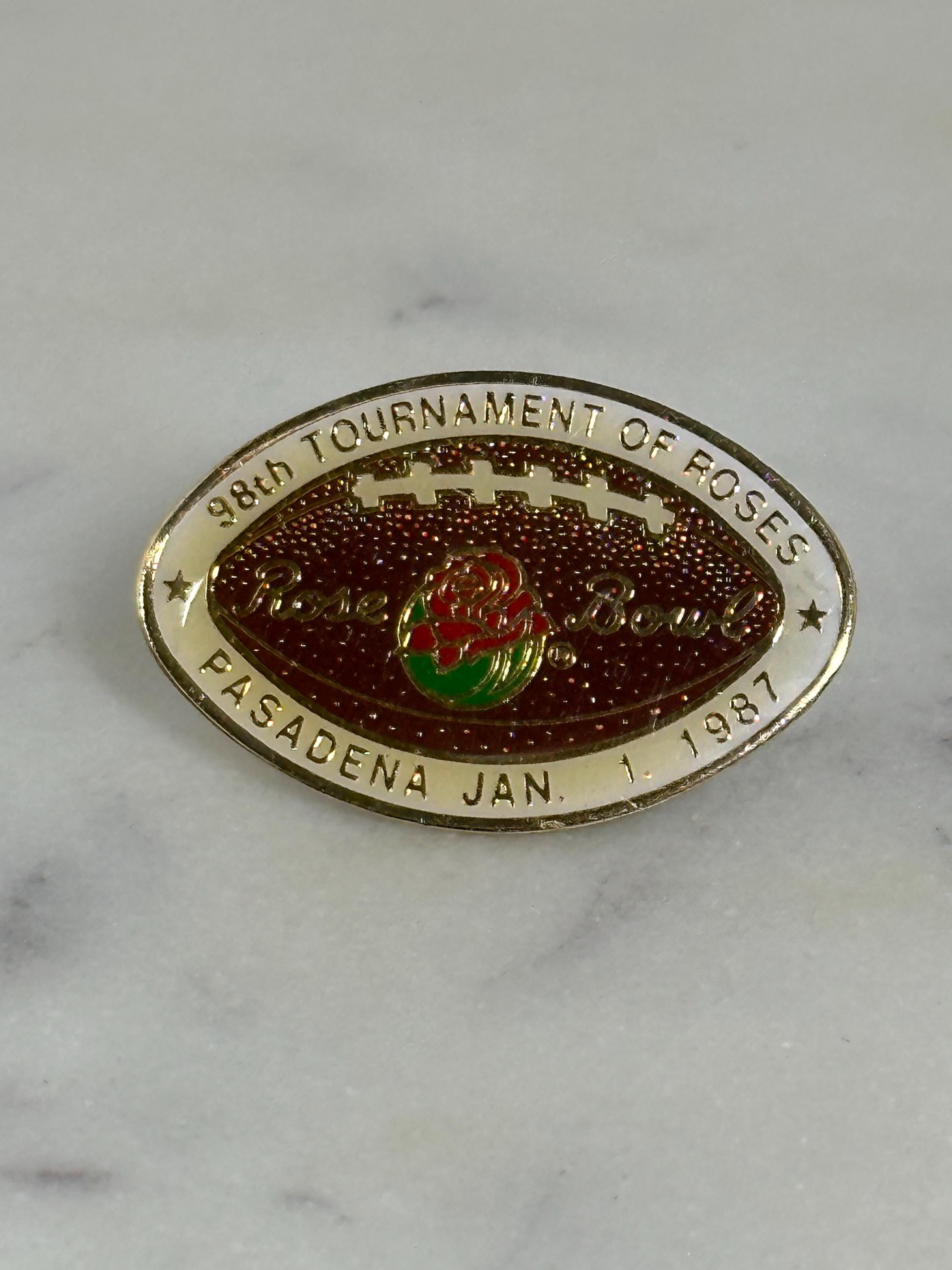 Rose Bowl Football Pin: Gold & Red Enamel - 1987 Sports Accessory