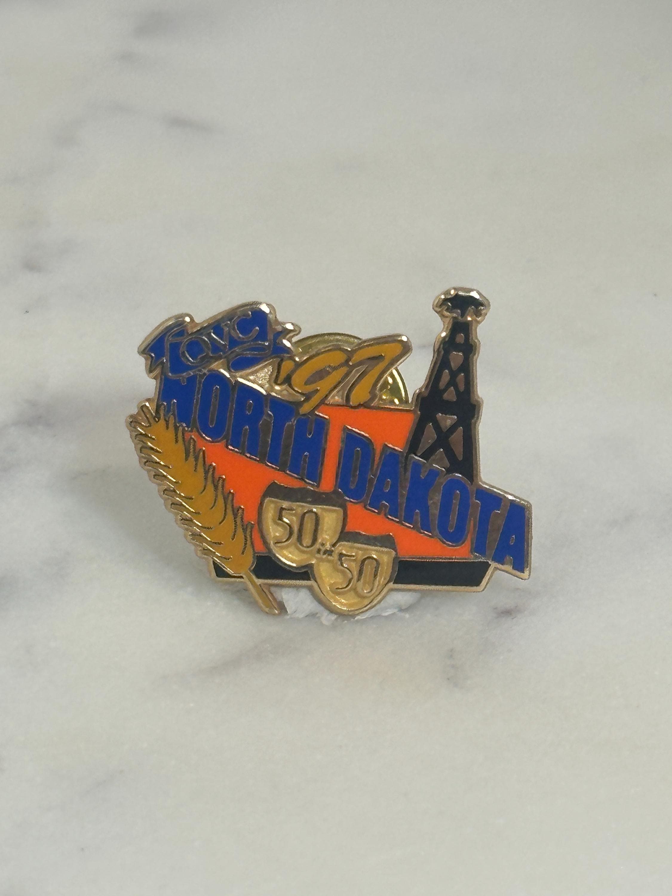 North Dakota State Enamel Pin: Multicolor Gold-Tone - 1997 Souvenir Accessory