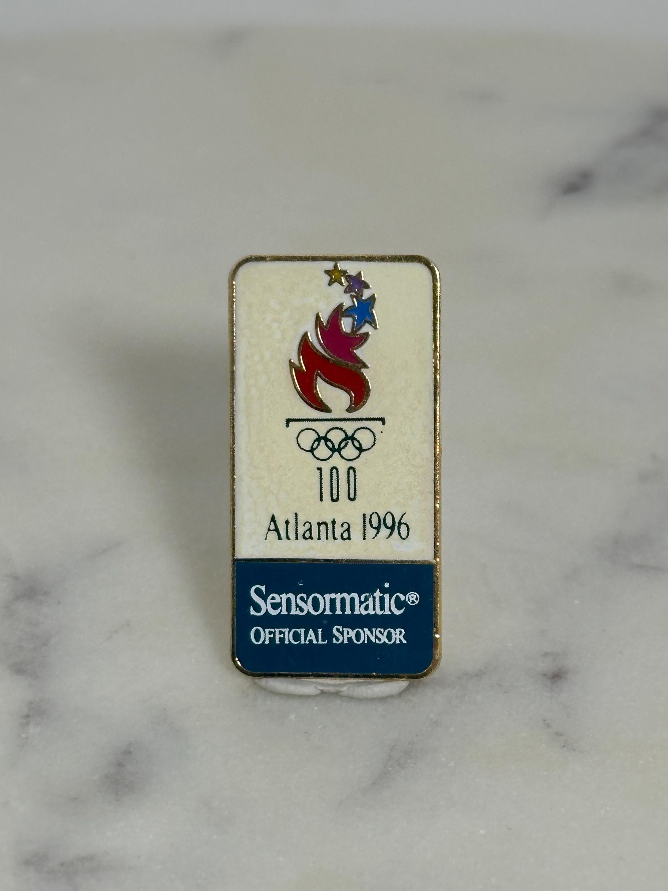 Atlanta 1996 Olympic Pin: Enamel Rectangle Gold Trim - Centennial Games Accessory
