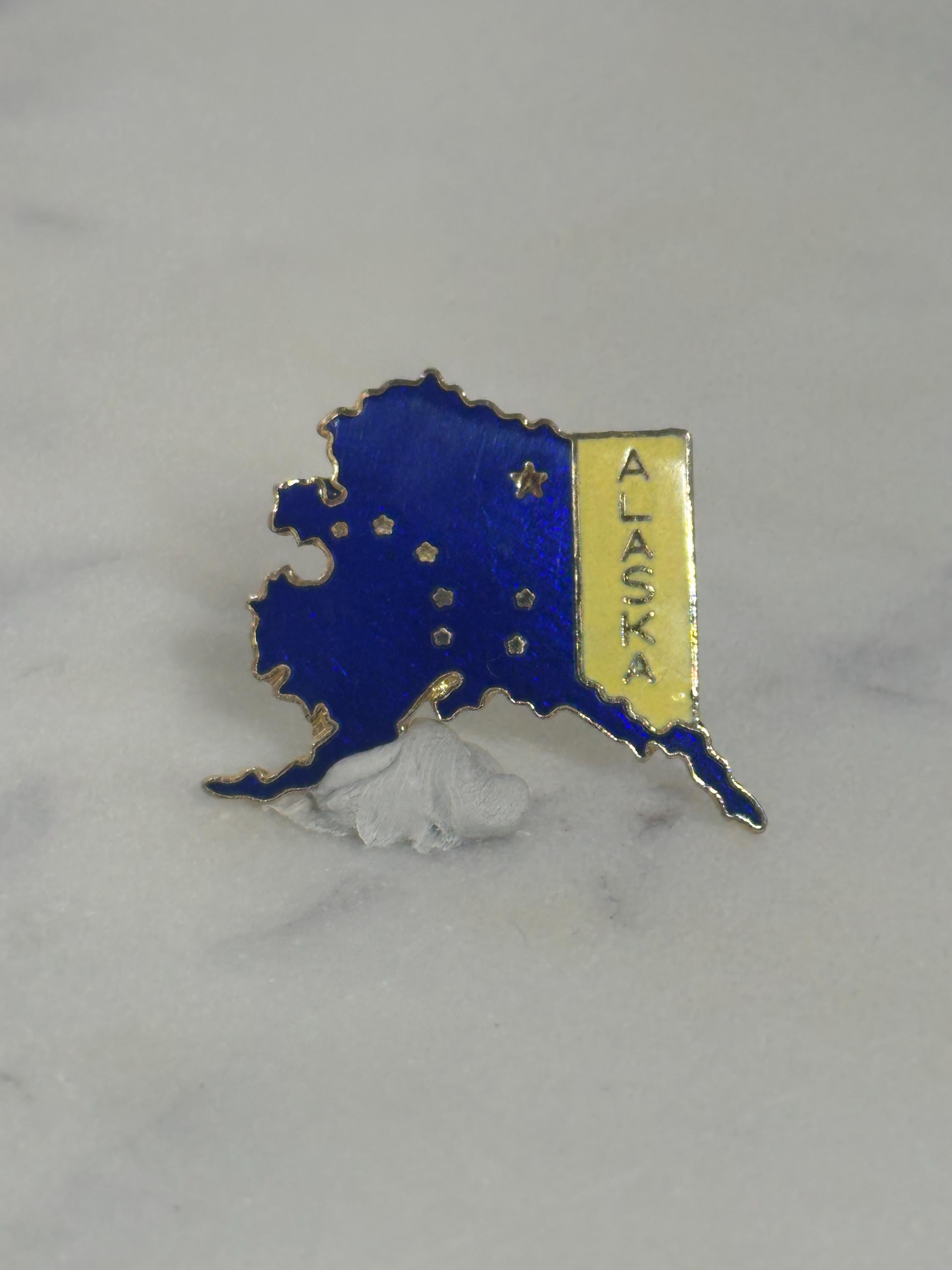 Alaska State Enamel Pin: Blue & Gold Map Design - Vintage Travel Accessory